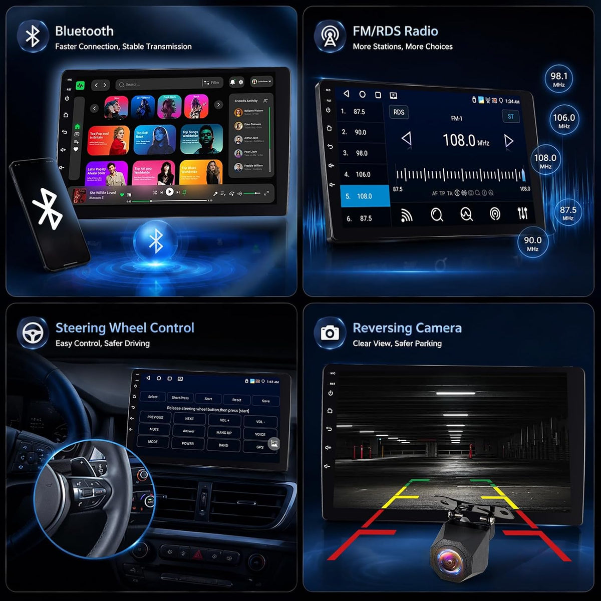[4G+64G] Car Radio for Ford Transit 150 250 350 2015-2019 | 9 inch Android Touchscreen Stereo with Carplay / Android Auto, GPS, WiFi, Bluetooth, SWC, FM/RDS, EQ, FM/RDS Radio