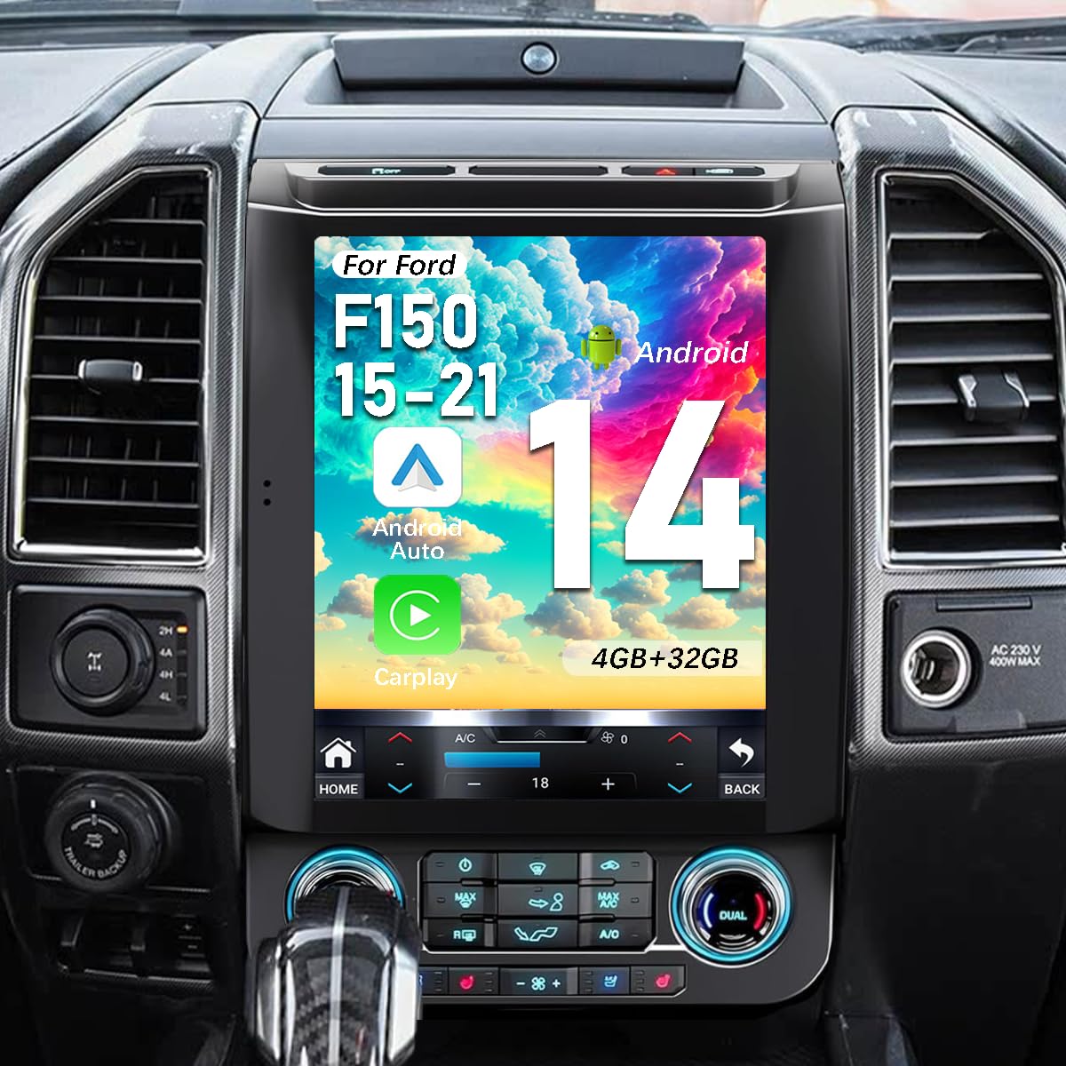 Upgrade Car Radio for Ford F150 2015-2021 Car Radio Android 14 Stereo Replacement 12.1 inch Touch Screen 8core CPU Tesla Vertical Screen Style with Wireless Carplay & Android Auto, DSP, 5G,WiFi 15-21 4GB+32GB