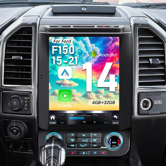 Upgrade Car Radio for Ford F150 2015-2021 Car Radio Android 14 Stereo Replacement 12.1 inch Touch Screen 8core CPU Tesla Vertical Screen Style with Wireless Carplay & Android Auto, DSP, 5G,WiFi 15-21 4GB+32GB