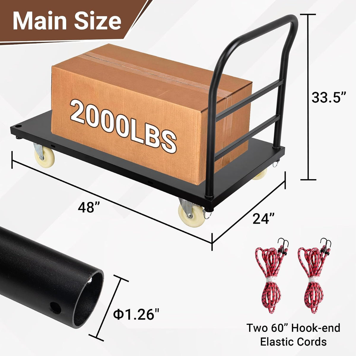 2000 LBS Heavy Duty Platform Truck, 48" x 24" Flatbed Cart 48"x24"x33.5"