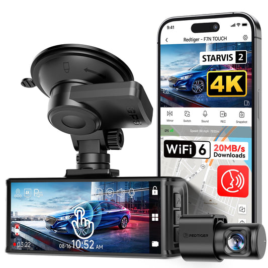 REDTIGER 4K STARVIS 2 Dashcam Front Rear, 5GHz WiFi 20MB/s, Voice Control