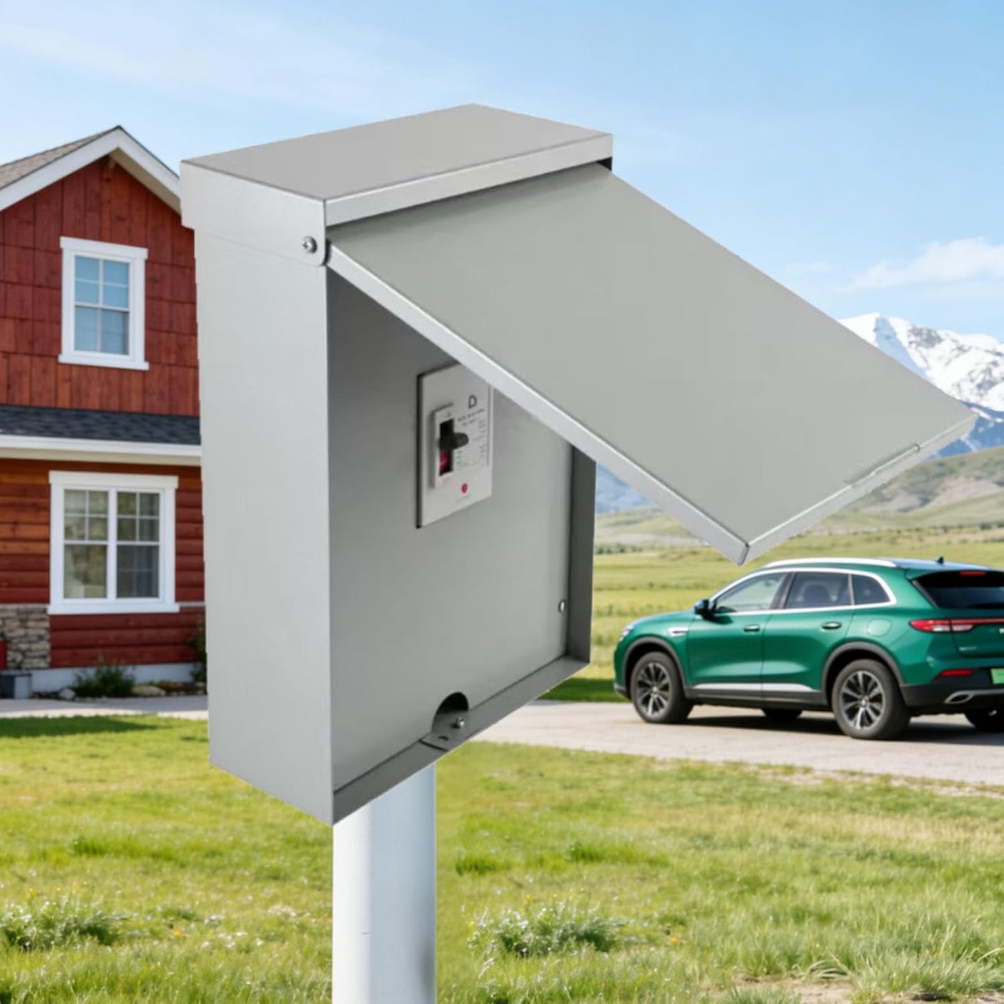 200A RV Disconnect Switch 400V NEMA 3R Pre-Wired Breaker Box | Galvanized steel outdoor enclosure for solar, generator, and camper power. Includes molded case circuit breaker.