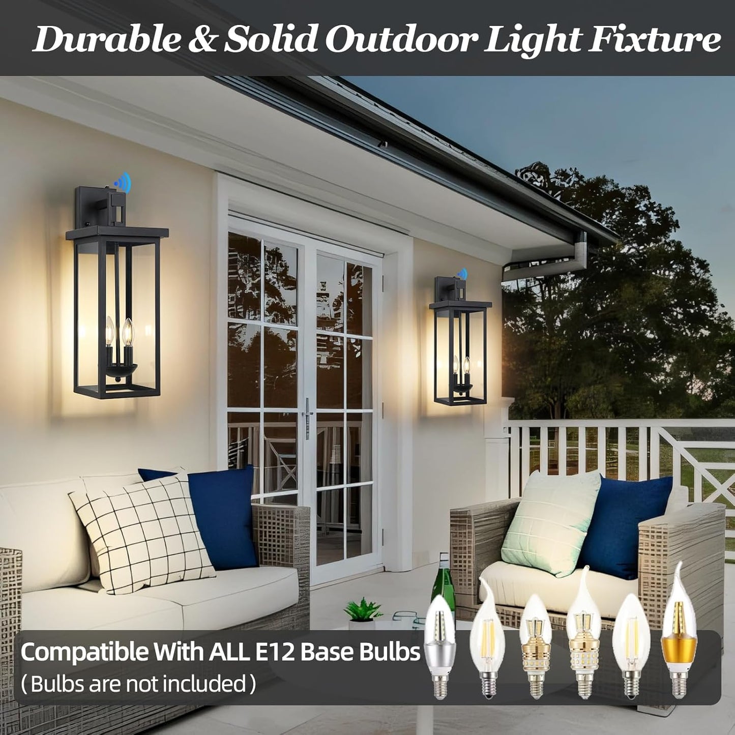 ZSMAIKU 22 Inch Dusk to Dawn Outdoor Lighting,Large Porch Light Outdoor Light Fixture,2 Pack Outdoor Sconce Lights with E12 Base Waterproof 2-Light