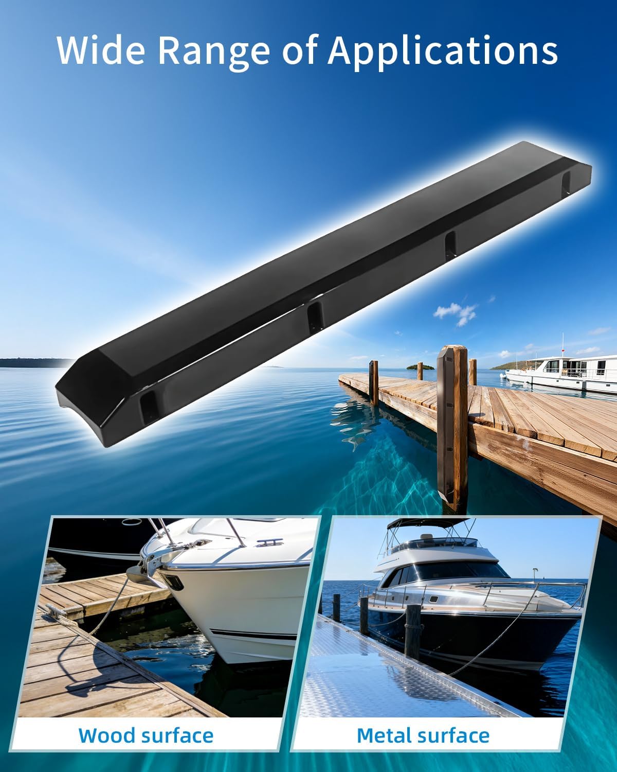 OCEANBROAD Dock Piling Bumpers 2 Pack, 48 Inch Marine-Grade Vertical Protection, 6.2" x 3.5" Inflatable PVC Fender Guards for Posts & Pilings, with Stainless Steel Hardware, Easy Installation
