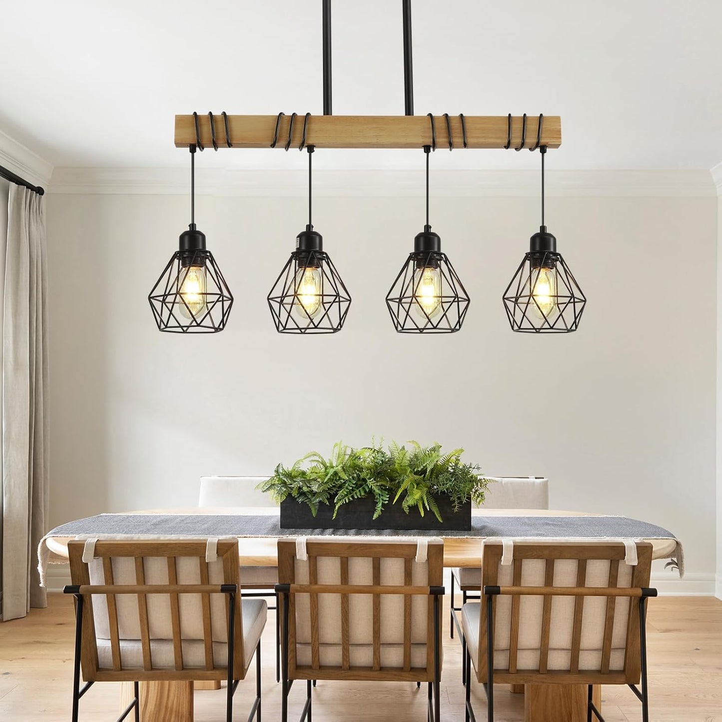 Dining Room Light Fixture Hanging for Modern Farmhouse 4-Lights Kitchen Island Lighting,Modern Chandelier Over Table Linear Chandeliers Black Rustic