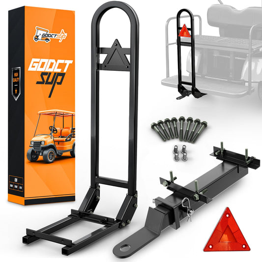 Golf Cart Trailer Hitch with Rear Seat Grab Bar, Fits Club Car EZGO Yamaha(2+2) /(4+2) Cart with Metal Footplates, Universal Golf Cart Safety Grab Bar & Tow Hitch, Detachable&Rust-Resistant | Detachable&Rust-resistant