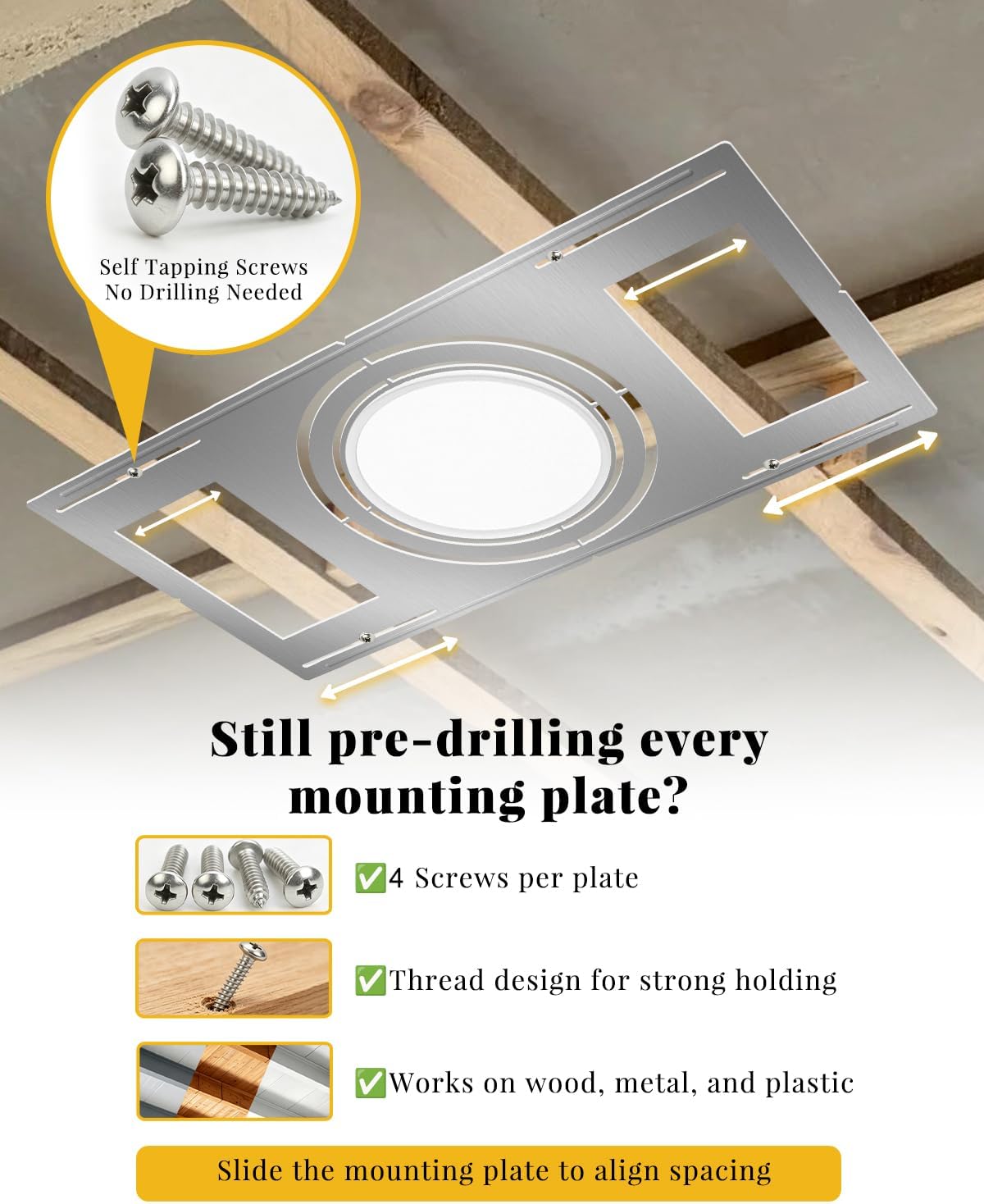 New Construction Mounting Plate - for 8/9/11 inch Recessed Light | 24 Packs, Measurement Marks, 26 inch Wafer Light Rough in Plate, Screws Included, Adjustable Slots, Galvanized Steel