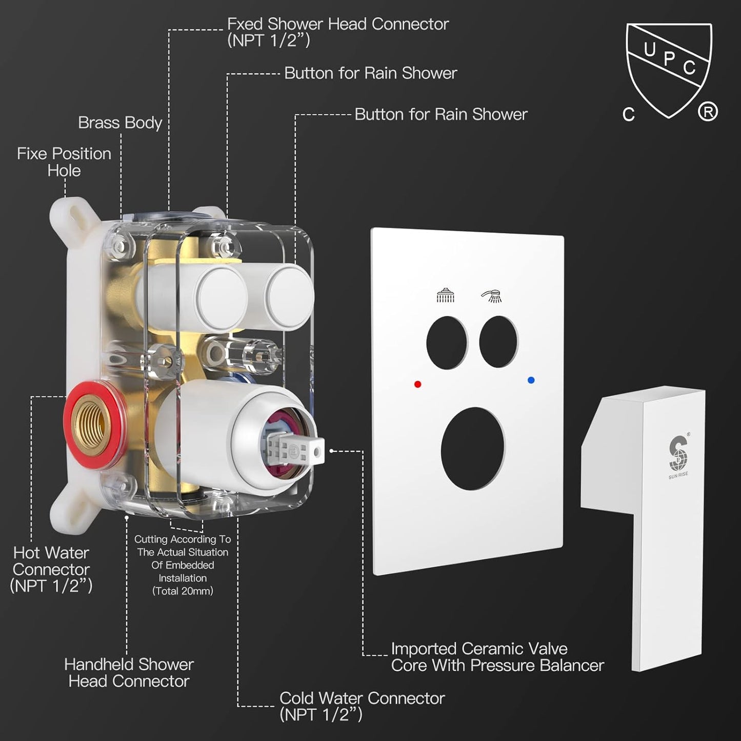 Shower Panel System Push Button-White 10 Inch (10'-Newer Model, White)