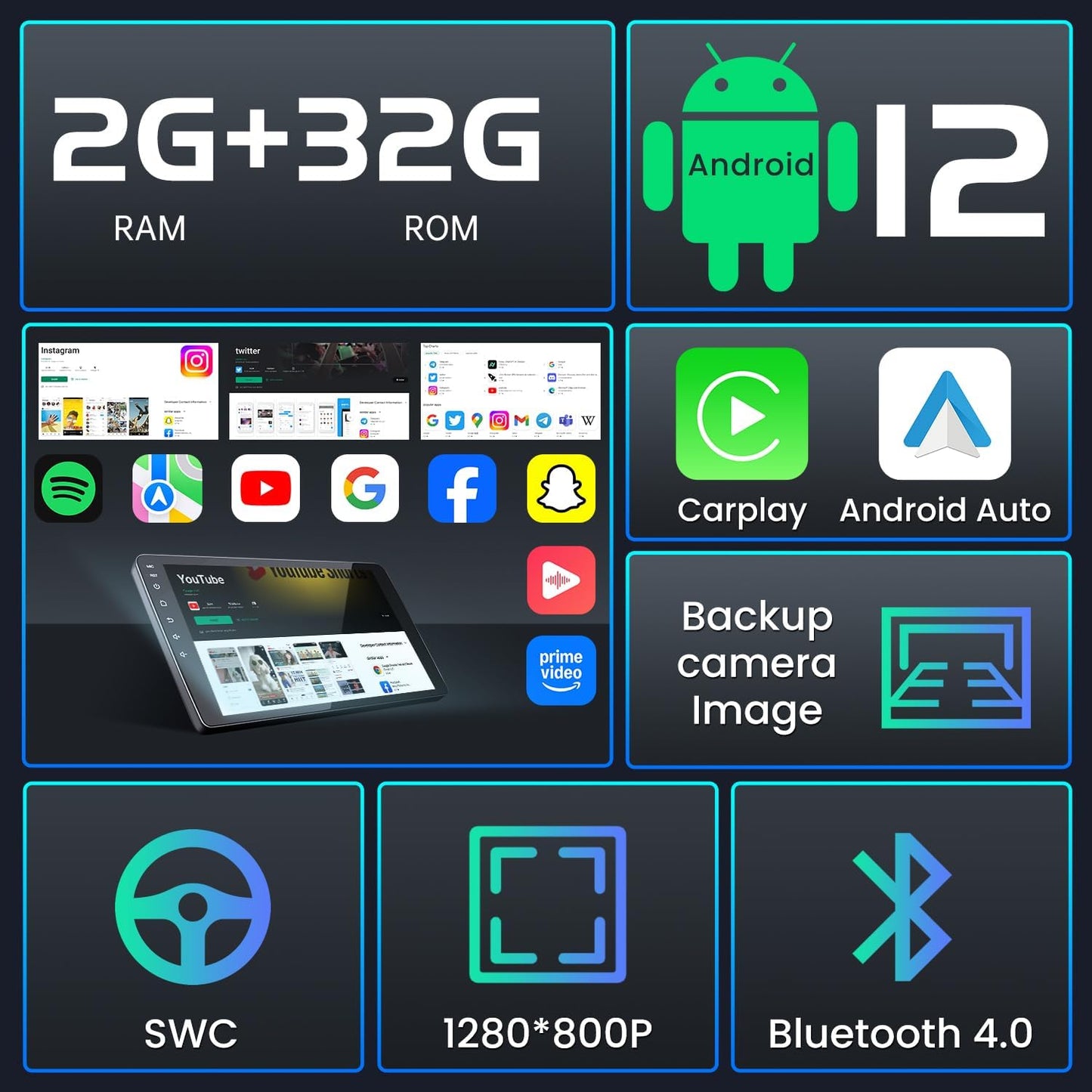 for Toyota RAV4 Radio 2007-2012: 9 Inch 1280 * 800 HD Touch Screen Stereo with Wireless Carplay Android Auto Upgrade 5G WiFi Bluetooth GPS SWC FM SWC Backup Camera