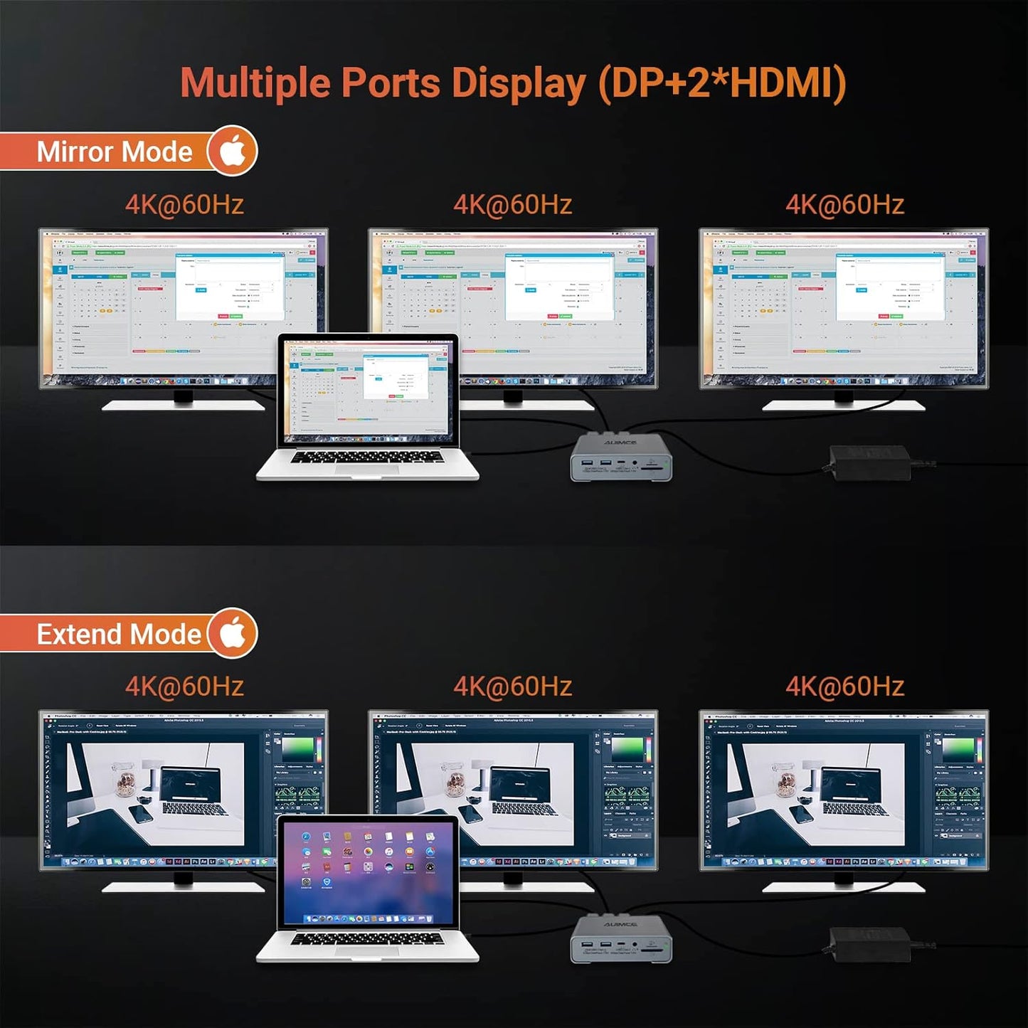 USB C Docking Station Triple Monitor for Dell/HP/Lenovo/Surface/MacBook Laptops,16 in 1 USB C Dock with 2 HDMI, Displayport, Ethernet, 3 USB3.2 Gen2