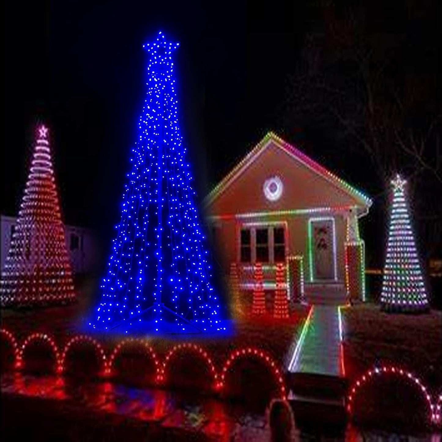 Outdoor Lighting Christmas Tree Lights Cone Tall Star Topped Artificial Christmas Trees Arbol de Navidad Outside Decor for Xmas New Year Holiday