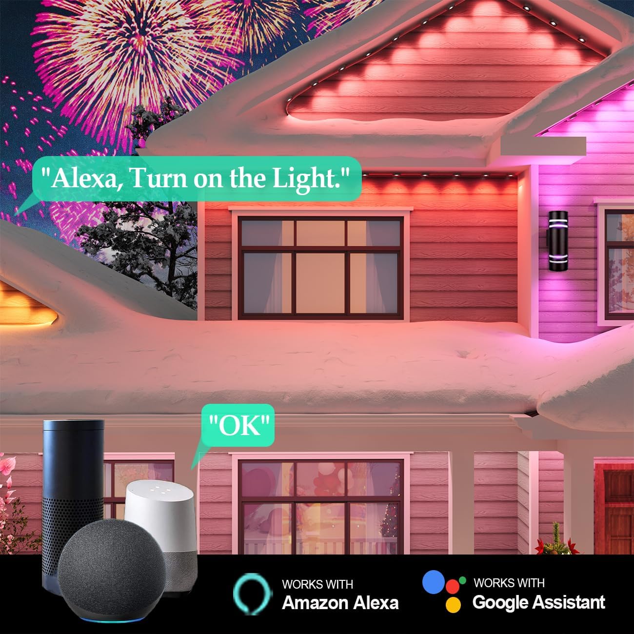 50FT Permanent Outdoor Lights, Smart RGB Color-Changing LED Eaves Lights, Waterproof Exterior Lights for House Trim, App Control, Perfect for Game