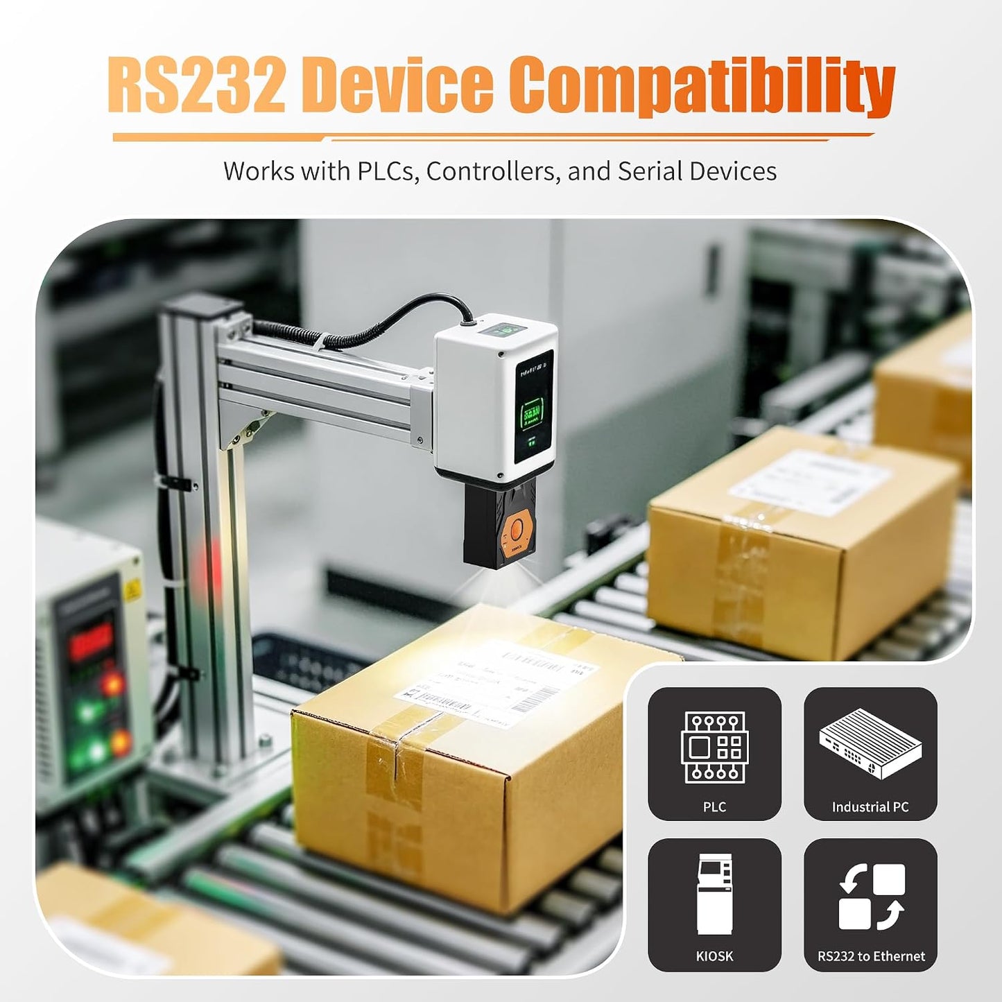 NETUM NT-480 Fixed Mount 2D Barcode Scanner, Auto-Sensing Embedded -USB | Industrial 1D/2D QR barcode scanner for kiosks, conveyors, POS, manufacturing and self-service systems. USB Cable