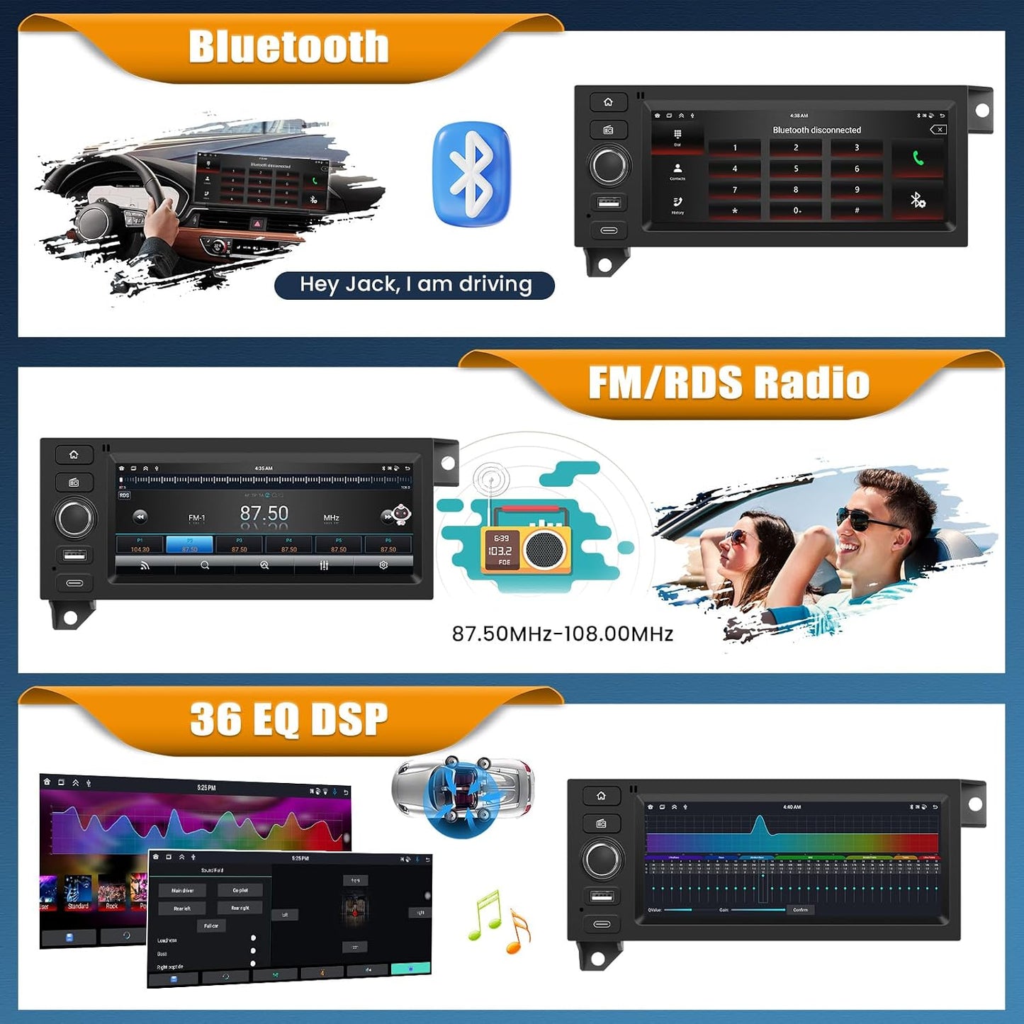 4+64G 8 Core Android 15 Car Radio Stereo for Dodge Ram 1500/2500/3500 1994-2002,Jeep Wrangler 1997-2002,Cherokee 1997-2001with Wireless Carplay,6.86" Touchscreen Car Radio with WiFi,GPS,BT,FM RDS