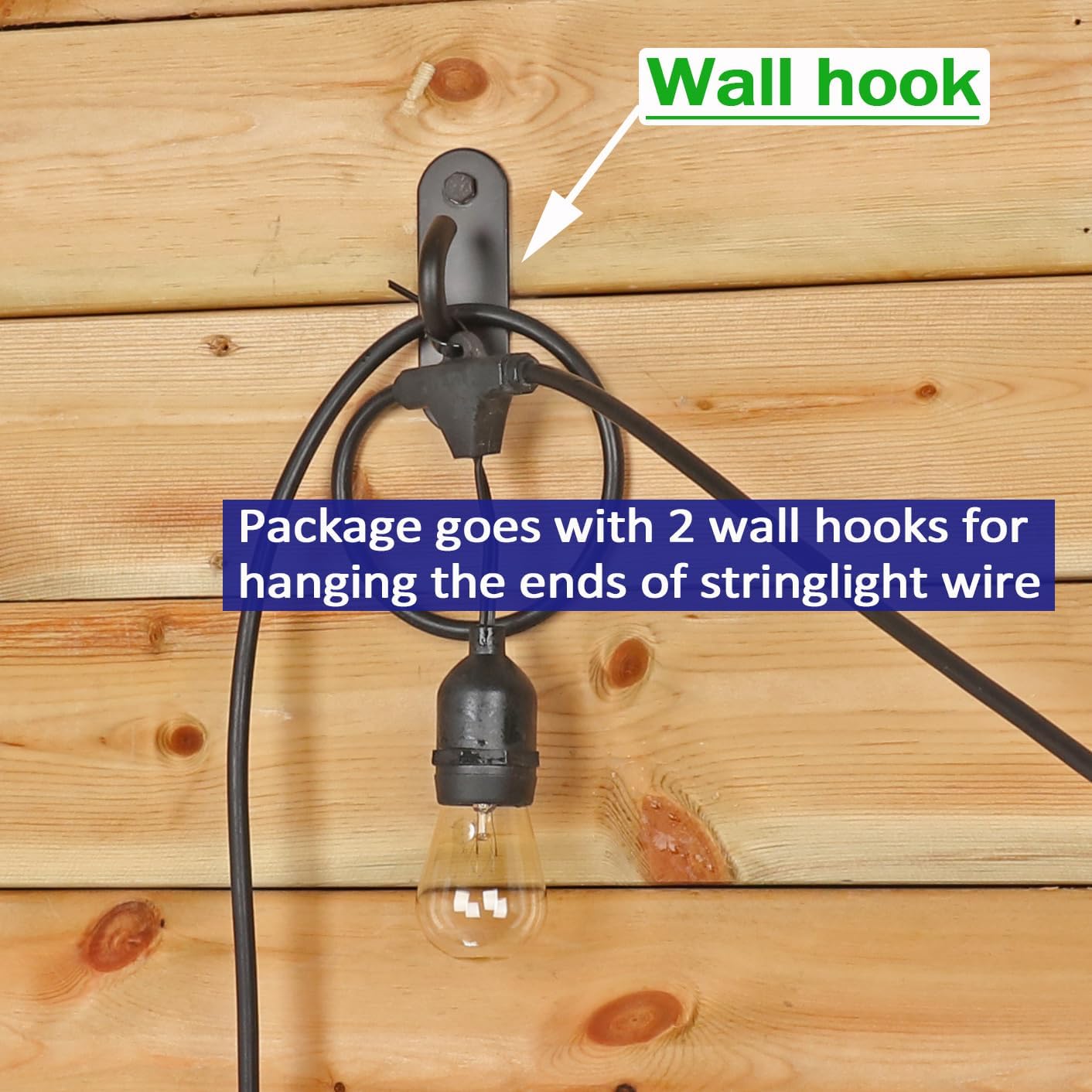 4 Pack 6.5FT Stainless Steel String Lights Pole Bracket/Holder with 2 Wall Hooks for Deck Railing Wood Posts (Black)