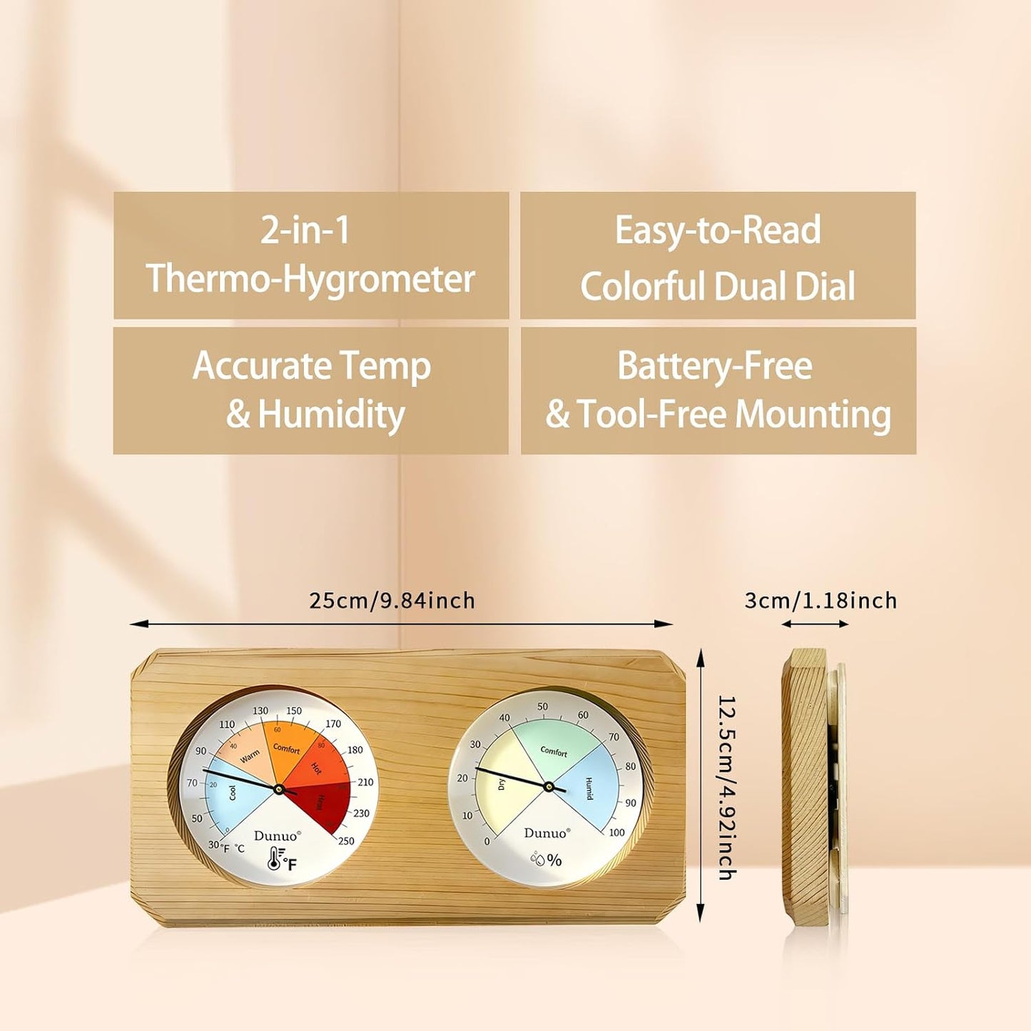 Canadian Red Cedar 3PCS Sauna Accessory Kit, Bucket & Ladle with 2-in-1 Thermometer Hygrometer, 1 Gallon (4L), Dual Scale for Home Sauna