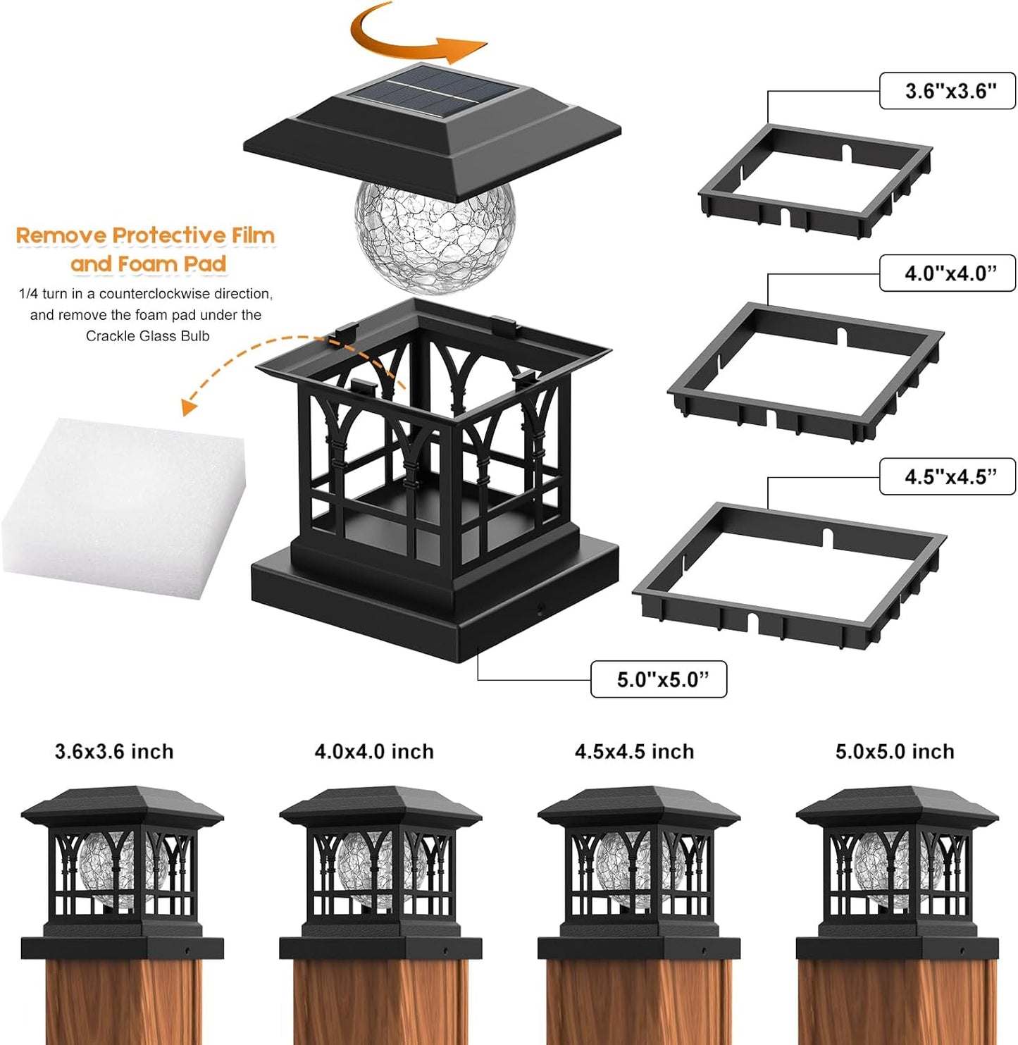 Fence Post Solar Lights, Crackle Glass Solar Post Cap Lights, 20 Lumens, Warm White & RGB Automatic Cycling 2