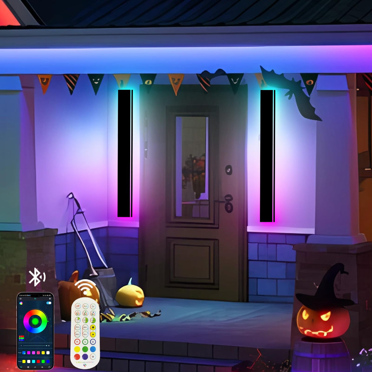 RGB Outdoor Wall Light with Remote & App Control,Bluetooth RGB (Red, Green, Blue) 2pc-47*4.33in-RGB