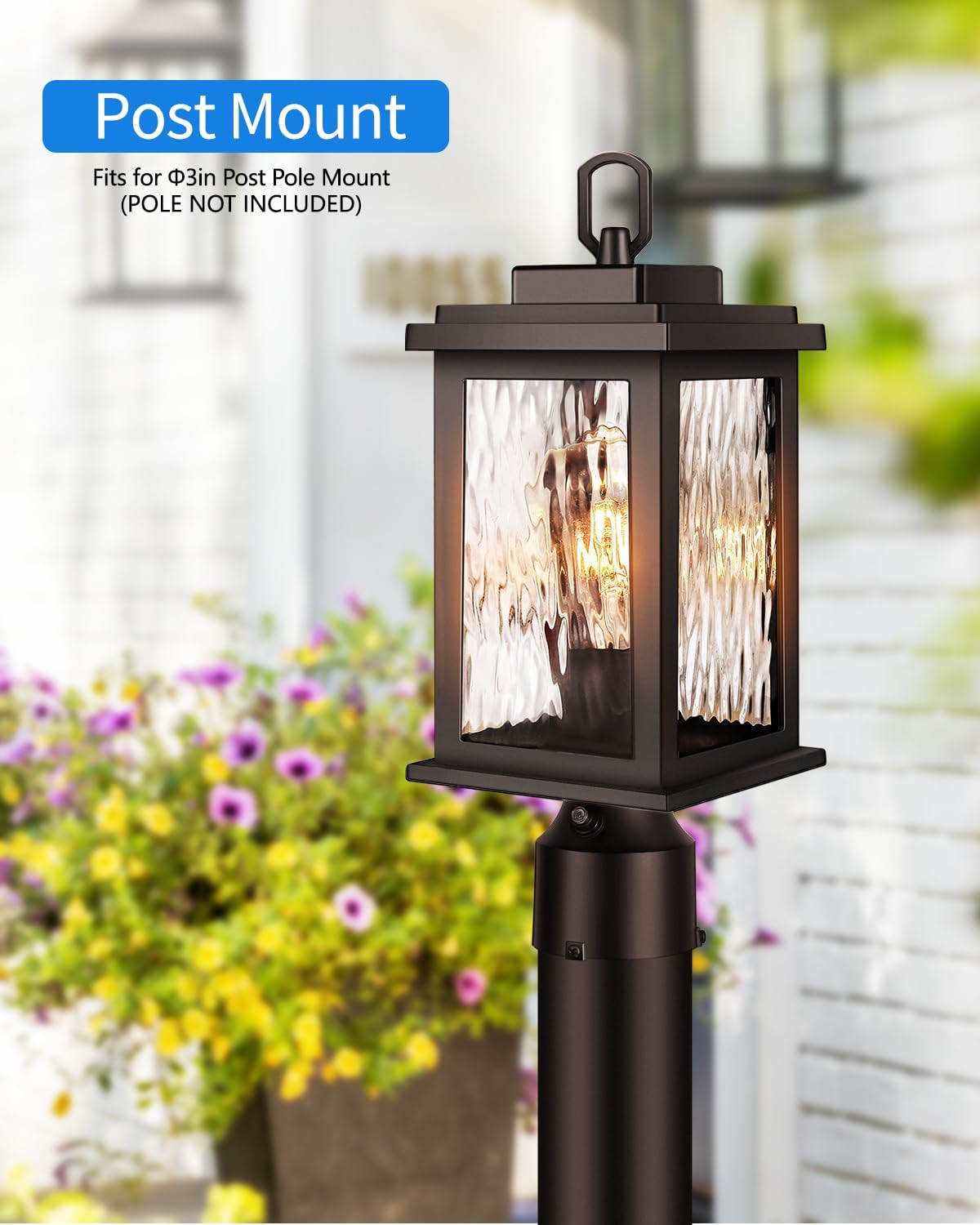 VIANIS Oil Rubbed Bronze Outdoor Post Lights 2 Pack, Dusk to Dawn Light Posts for Outside with Pier Mount Base, 100% Aluminum Body with Tempered