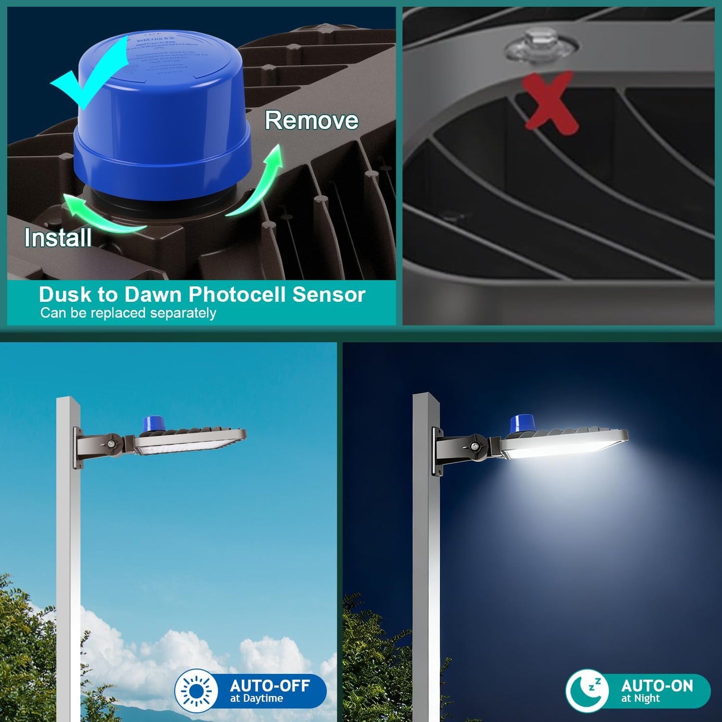 240W LED Parking Lot Light Dusk to Dawn Photocell 5000K Commercial Outdoor Area Light IP65 Waterproof 100-277V 36000LM Wall Mount 240W Wall Mount