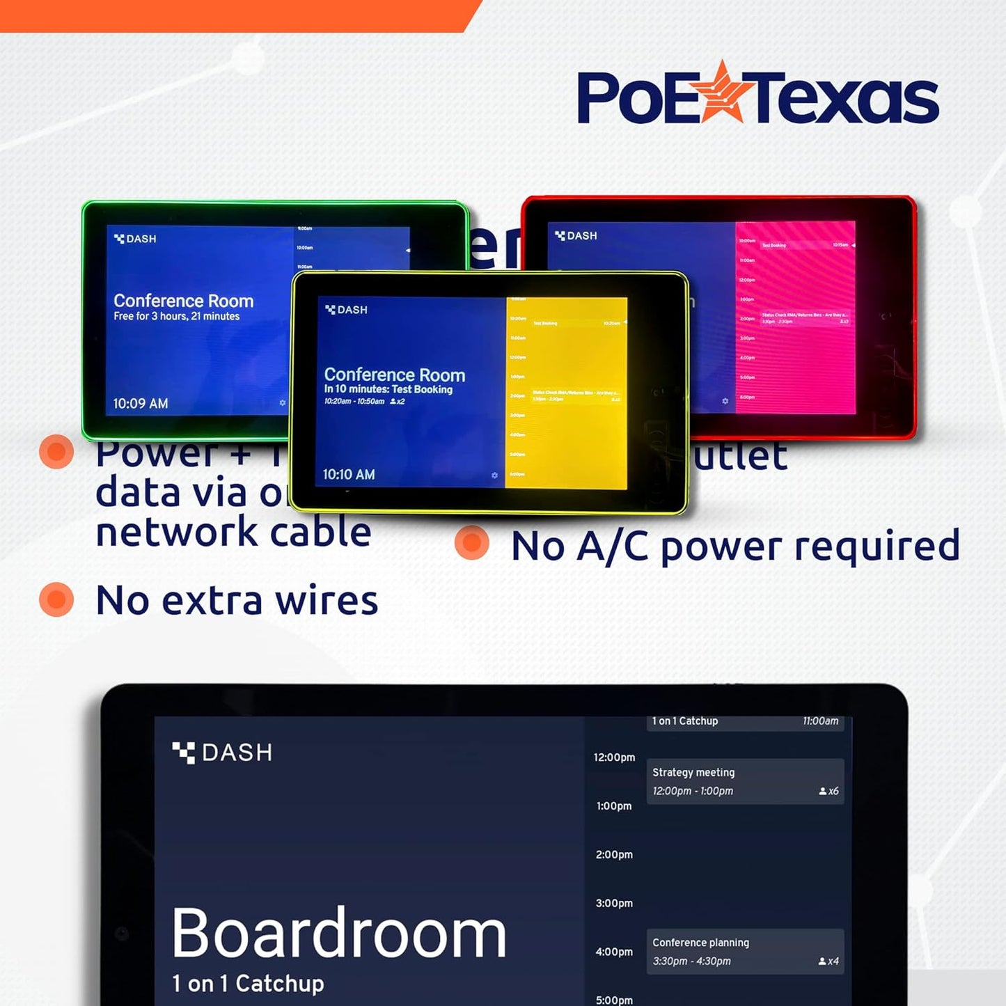 PoE Texas 10&#34; Touchscreen Meeting Room Scheduler Tablet with Highly Visible LED Ring - Plug & Play PoE Office Conference Room Scheduler - Digital