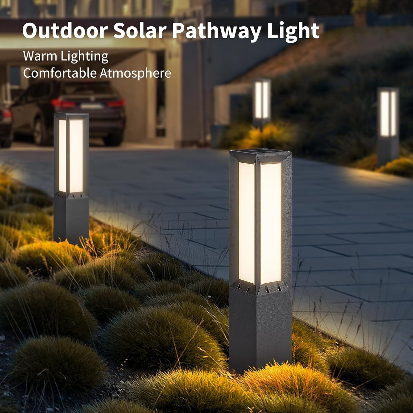 Solar Modern Pathway Light, 32' Solar Bollard Light Outdoor IP65 Waterproof Lawn Floor Lamp 3000K Luxury Aluminum Landscape Path Light