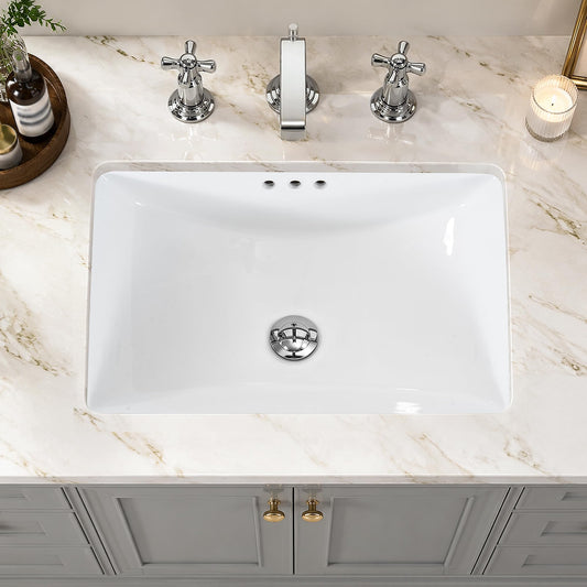 IBVIVIC Undermount Bathroom Sink, 21.1x14.7 Inch White Rectangle Porcelain Ceramic Vessel Sink, Deep Basin with Overflow - Under Counter Lavatory Vanity Sink for Home & Hotel 21.1*14.7Inch