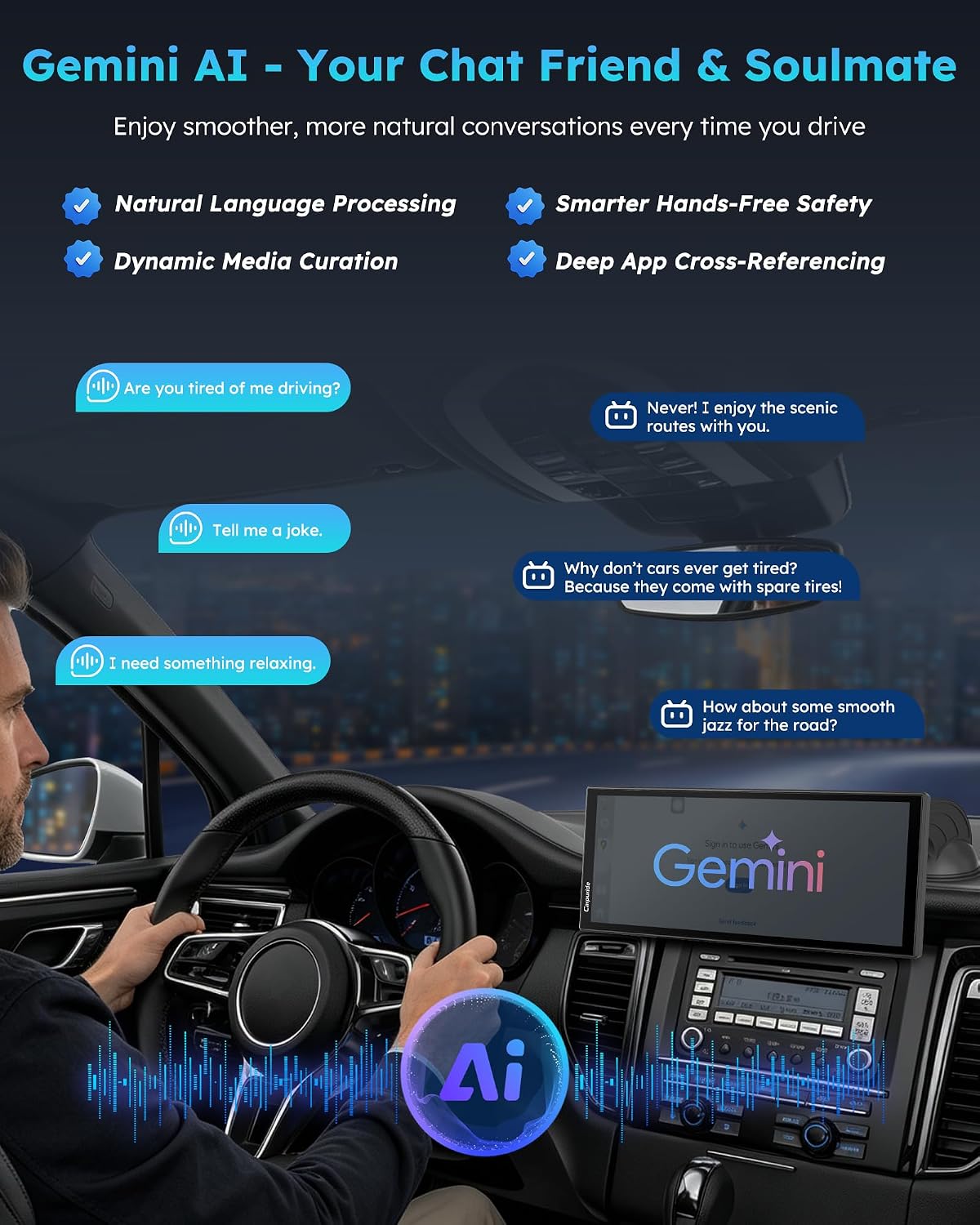 Carpuride 125PLUS CarPlay Screen for Car with AI Gemini & Download APPs, 11.26" Wireless Car Play Android Auto with Front & Backup Camera, Built-in GPS for Online and Offline Nav, Split Screen, OTA