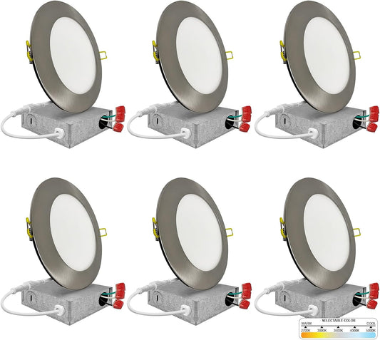 NUWATT | 6 Pack | 6 Inch Ultra-Thin LED Recessed Lighting, Selectable 2700K/3000K/3500K/4000K/5000K, High Brightness 1050 Lumens, Dimmable, IC Rated,