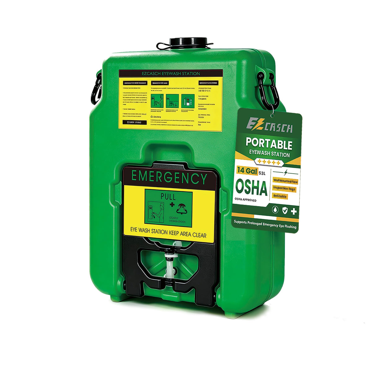 Portable Eyewash Station 14Gal 53L, OSHA Approved,Wall Mounted Flow
