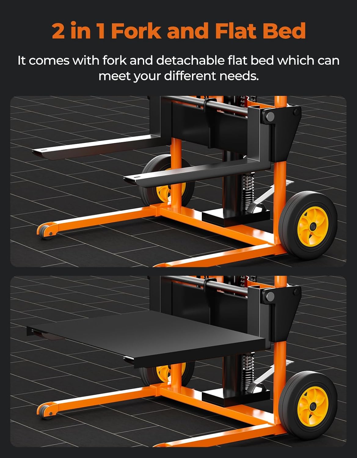 Foldable Hydraulic Material Lift, Arczorix Portable Winch Stacker 441 Lbs 36 Max Lift with 9' Thick Rubber Wheels Remova