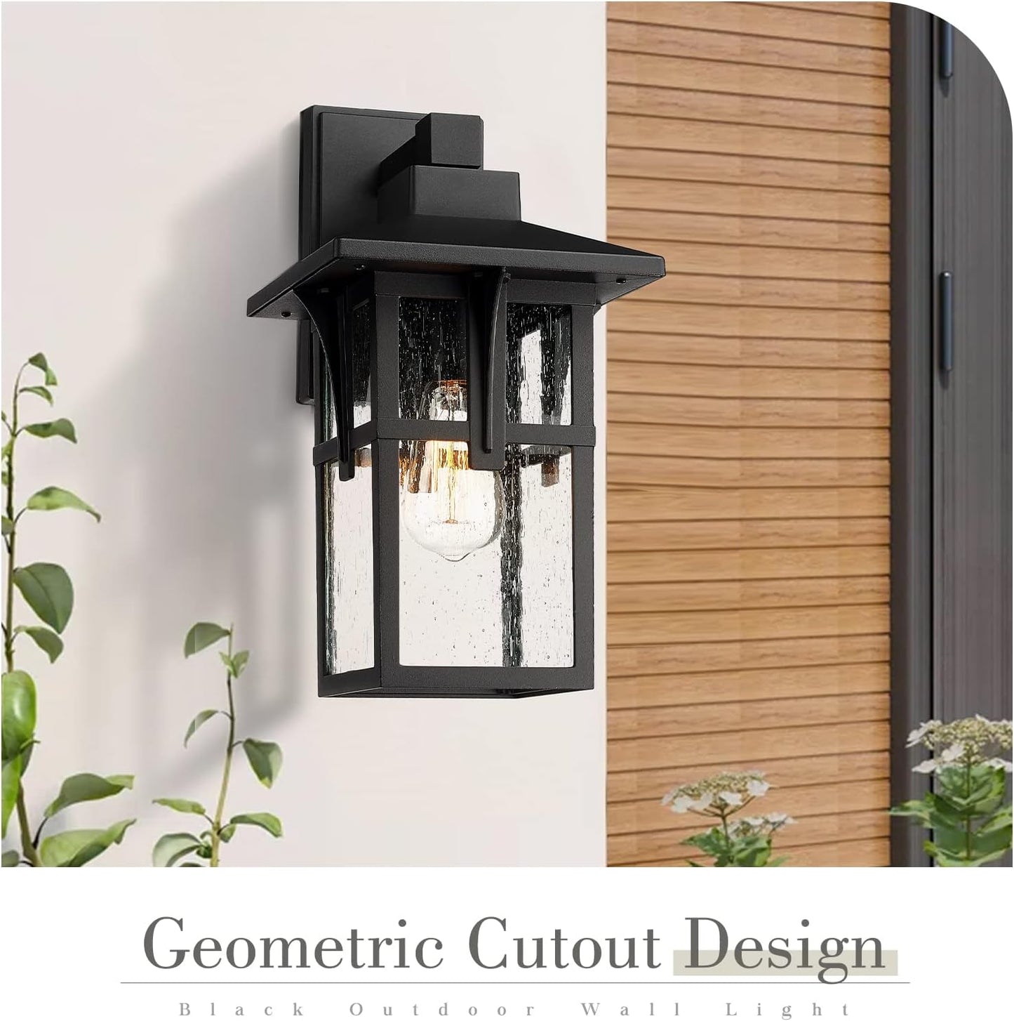 zeyu Farmhouse Outdoor Wall Light, Exterior Wall Sconce Lighting for Front Porch Garage, Die-Cast Aluminum with Seeded Glass, Black Finish, ZX1B BK