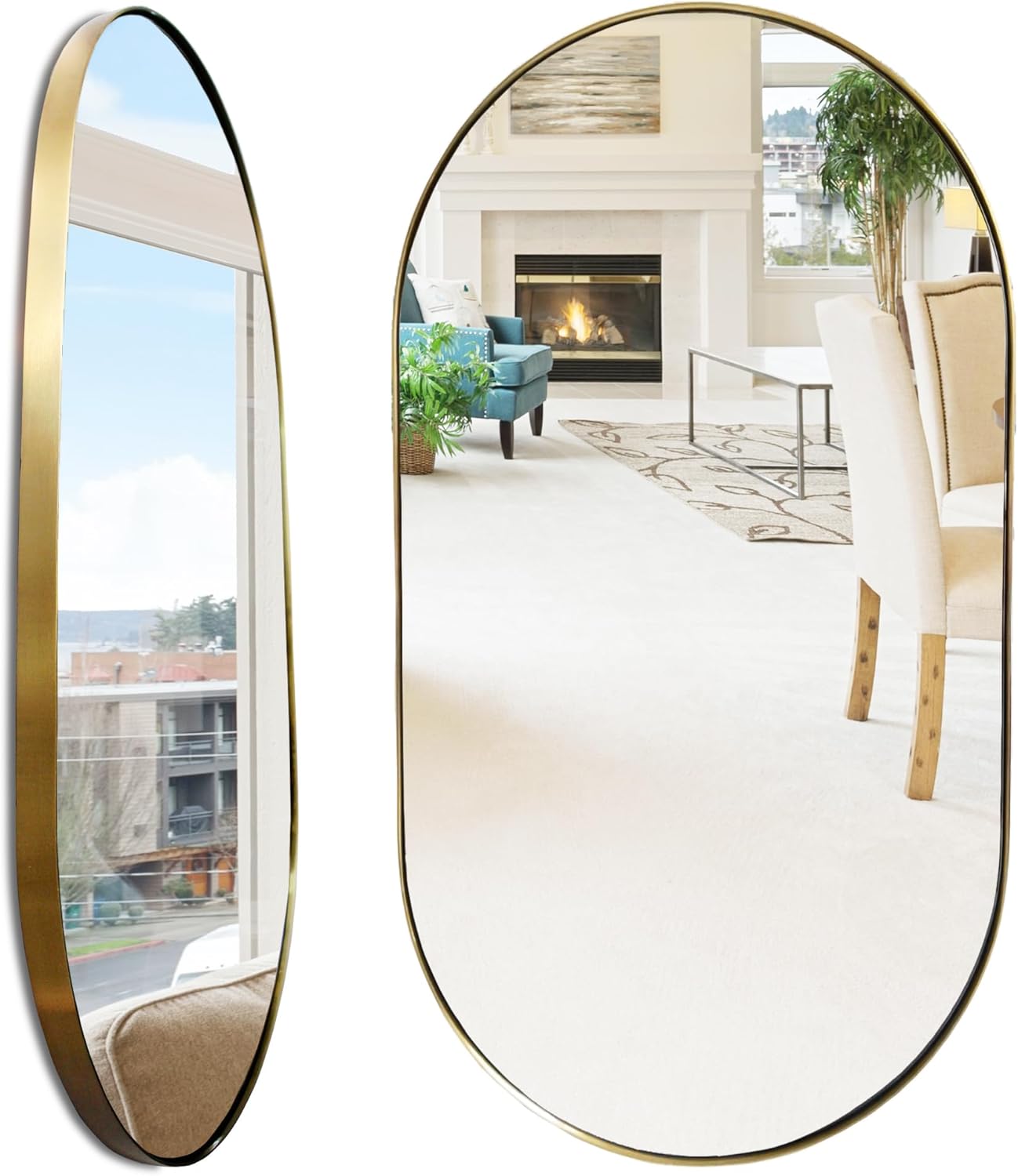 Oval Wall Mirror Gold Bathroom Mirror - Mirror Wall Decor with Stainless Steel Frame15.8'x 27.6' Decorative Wall Mirror Mounted Either Vertically or