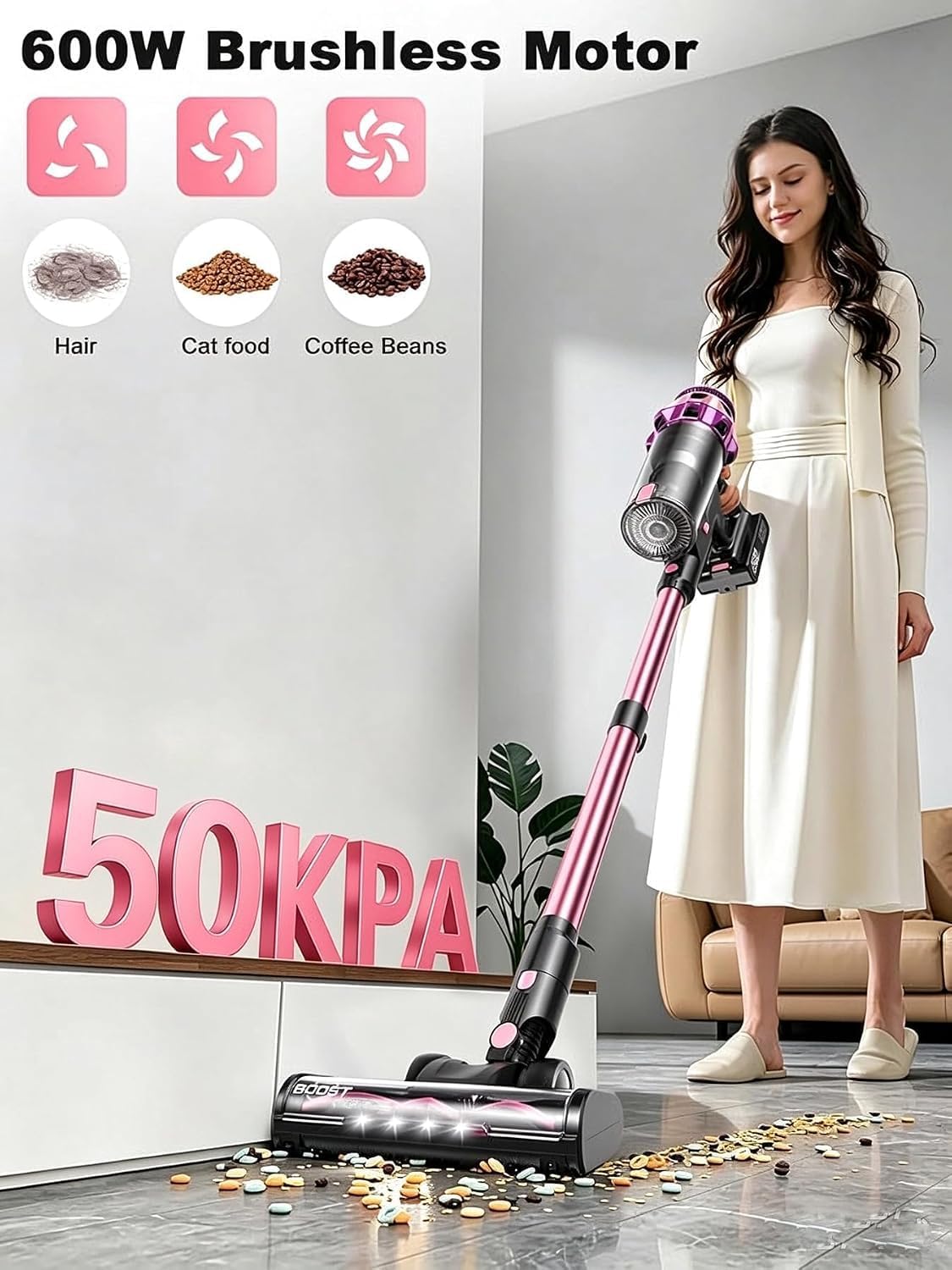 Cordless Vacuum Cleaner, 50KPa 45Mins 9-in-1 Self-Standing Stick Vacuum
