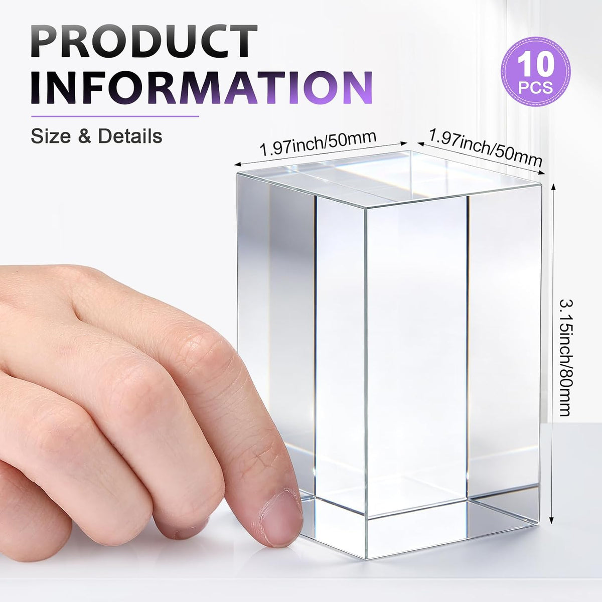 LOYIM 10 Packs Crystal Blanks for Laser Engraving, Rectangular, 50*50*80mm Rectangular 50*50*80mm