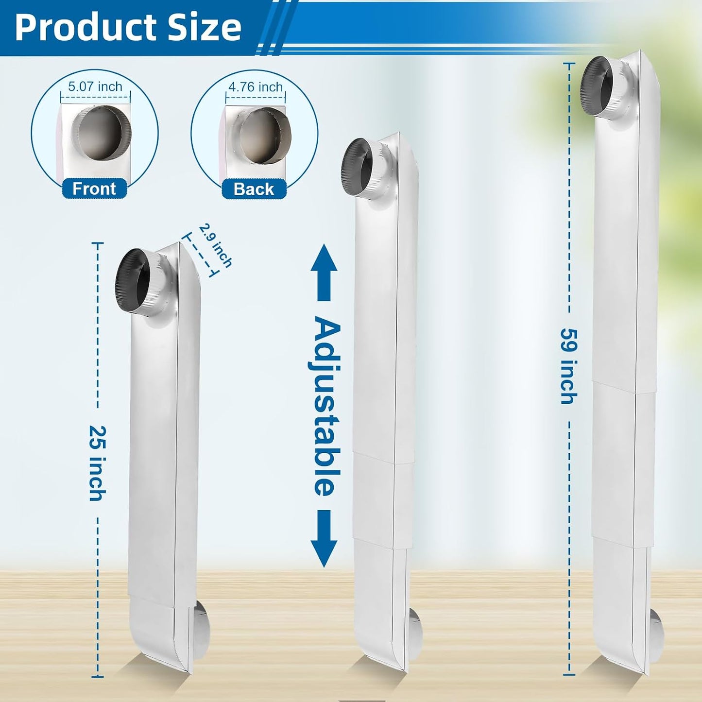 25"-55" Dryer Vent Periscope Kit – Adjustment Stainless Steel Duct for Tight Spaces, Slim Flat Design, Universal 4" Fit for Whirlpool LG Samsung, Includes 2 Leak-Proof Foil Tapes – OEM Genuine