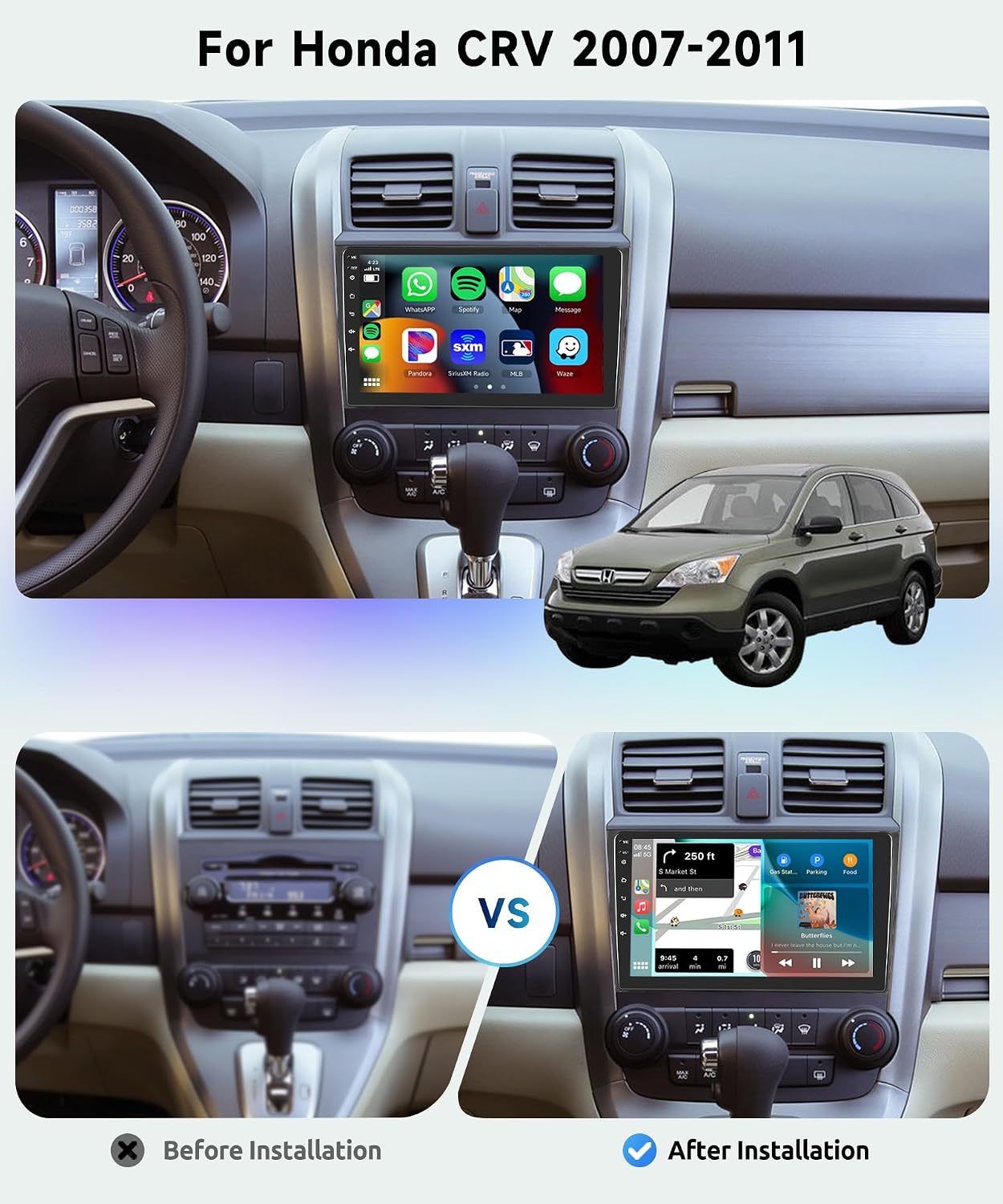 8 CORE 4+64G Car Radio Stereo for Honda CRV 2007-2011 Wireless CarPlay Android Auto 9 Inch HD IPS Touch Screen Android 13 GPS WiFi Bluetooth 32-Band DSP SWC AHD Backup Camera