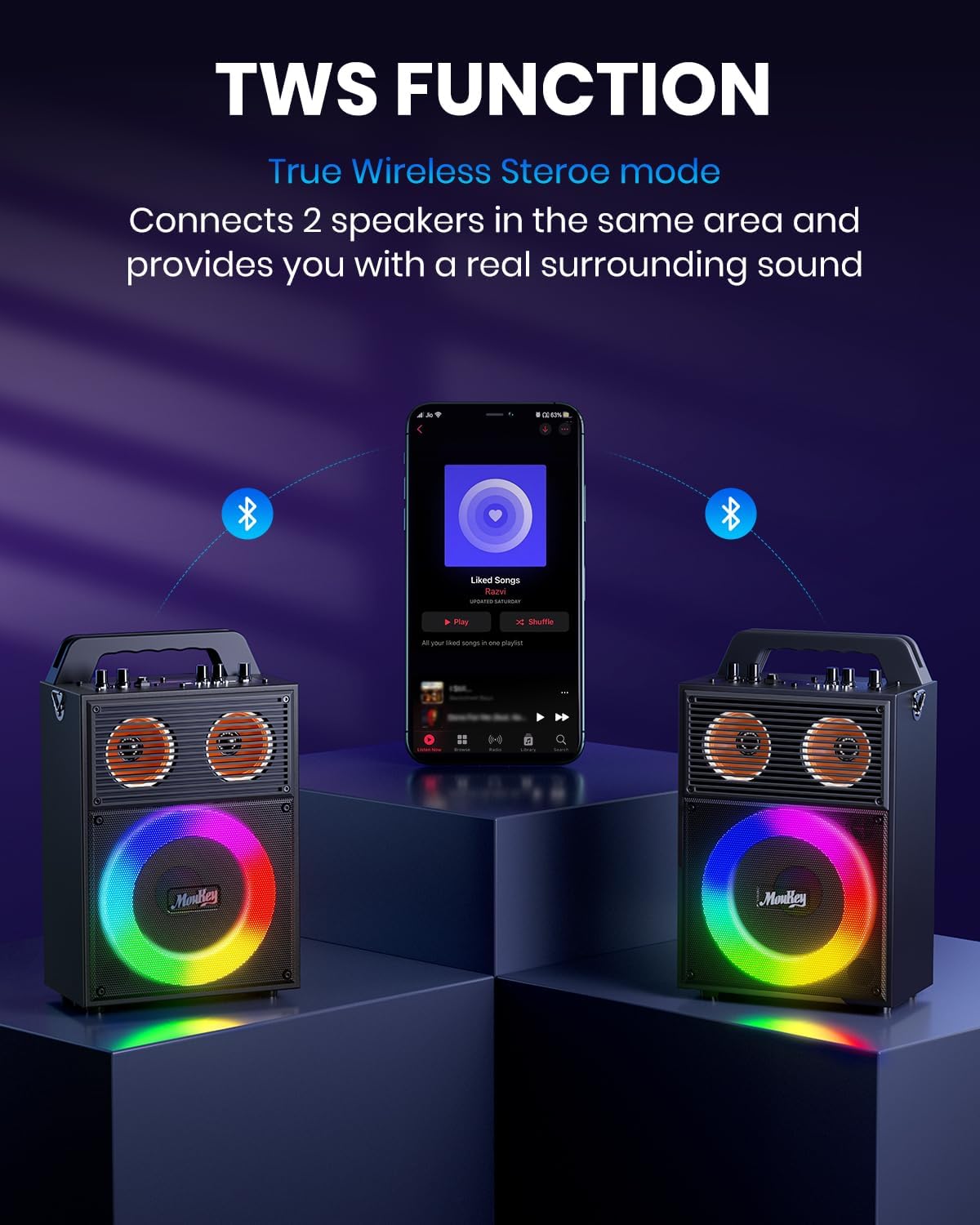 Moukey Karaoke Machine for Adults Kids Portable PA System Bluetooth Karaoke Speaker with 2 Wireless Microphones Party Speaker with Disco Light