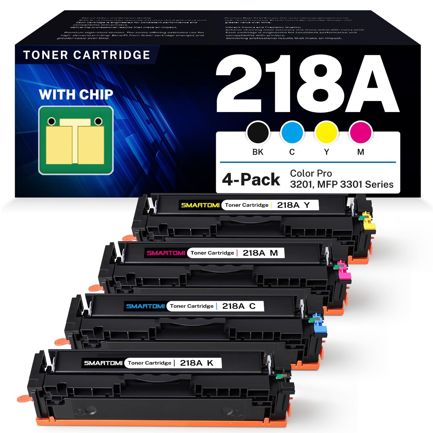 218A Toner Cartridge 4 Pack Set Compatible Replacement for HP 218A 218X W2180A W2181A W2182A W2183A Works with Color Pro MFP 3301 3201 Series MFP 3301cdw 3301fdw 3301sdw 3201dw Printer with Chip