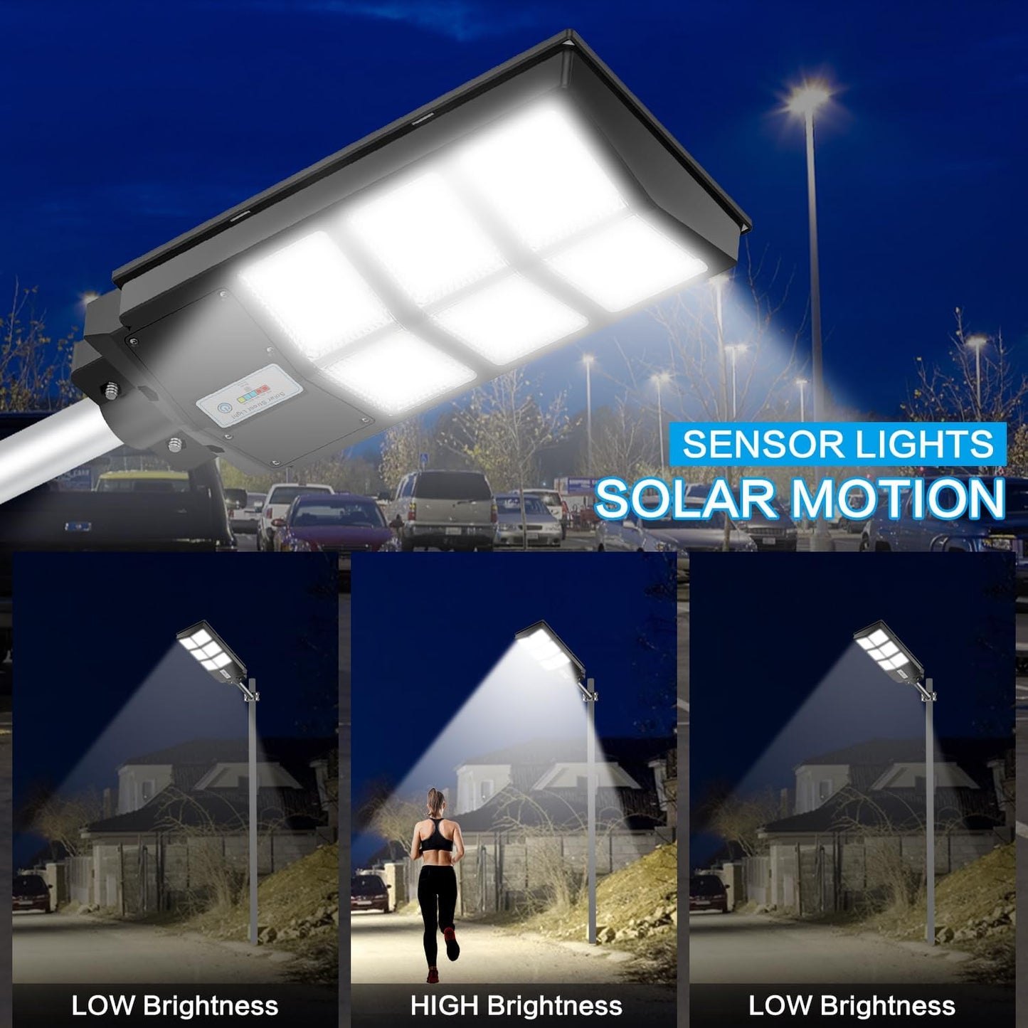 600W Solar Street Lights Outdoor Waterproof, 6500K 30000LM Outdoor LED Street Light Dusk to Dawn, LED Wide Angle Lamp with Motion Sensor and Remote