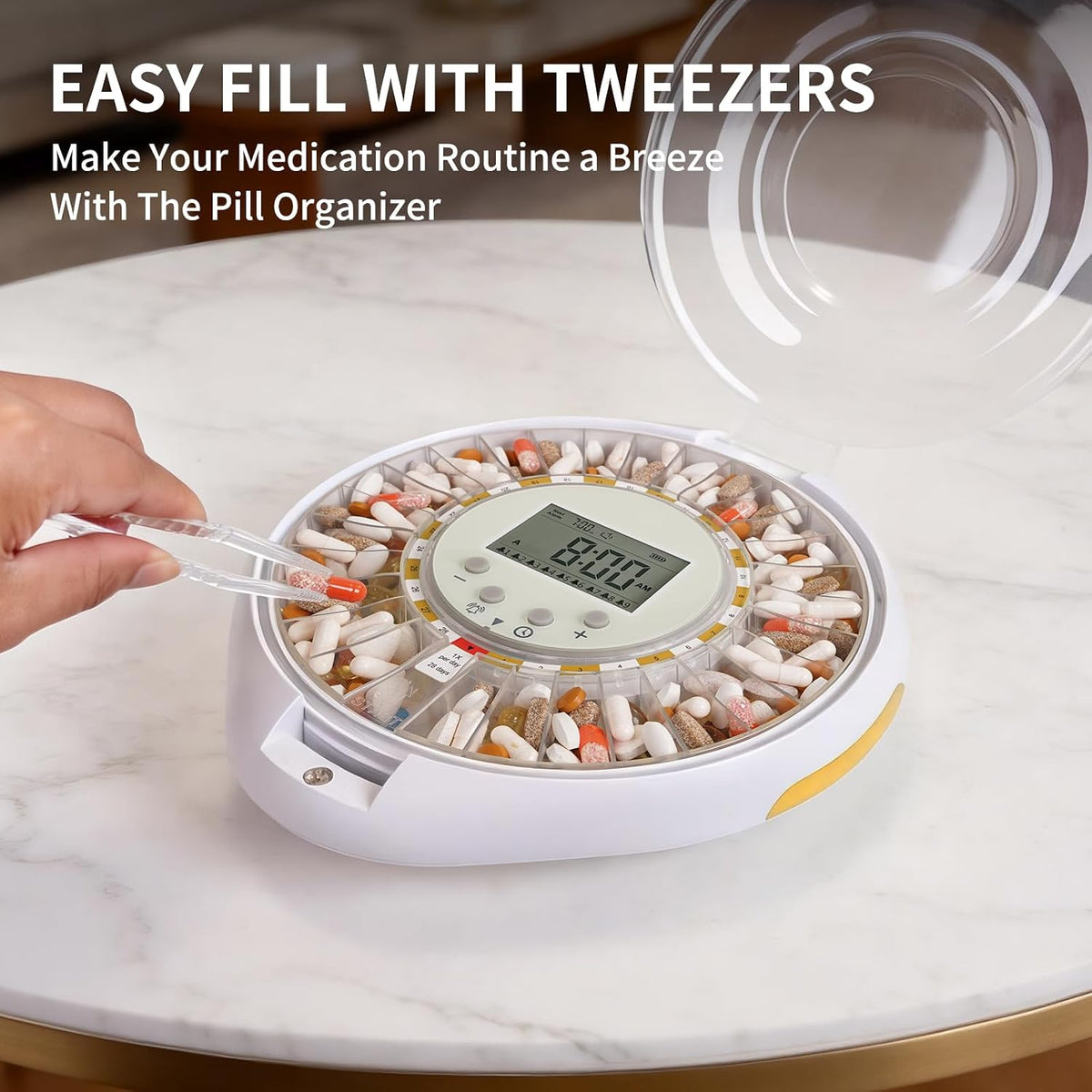 28-Day Bluetooth Automatic Pill Dispenser with App Alert for Caregivers