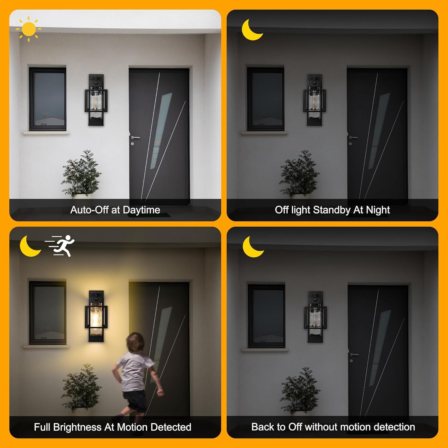 Modern Motion Sensor Outdoor Wall Lights 2 Pack, 15' Exterior Wall Sconce Waterproof Porch Light, Outside Light for House with Water Glass for Garage