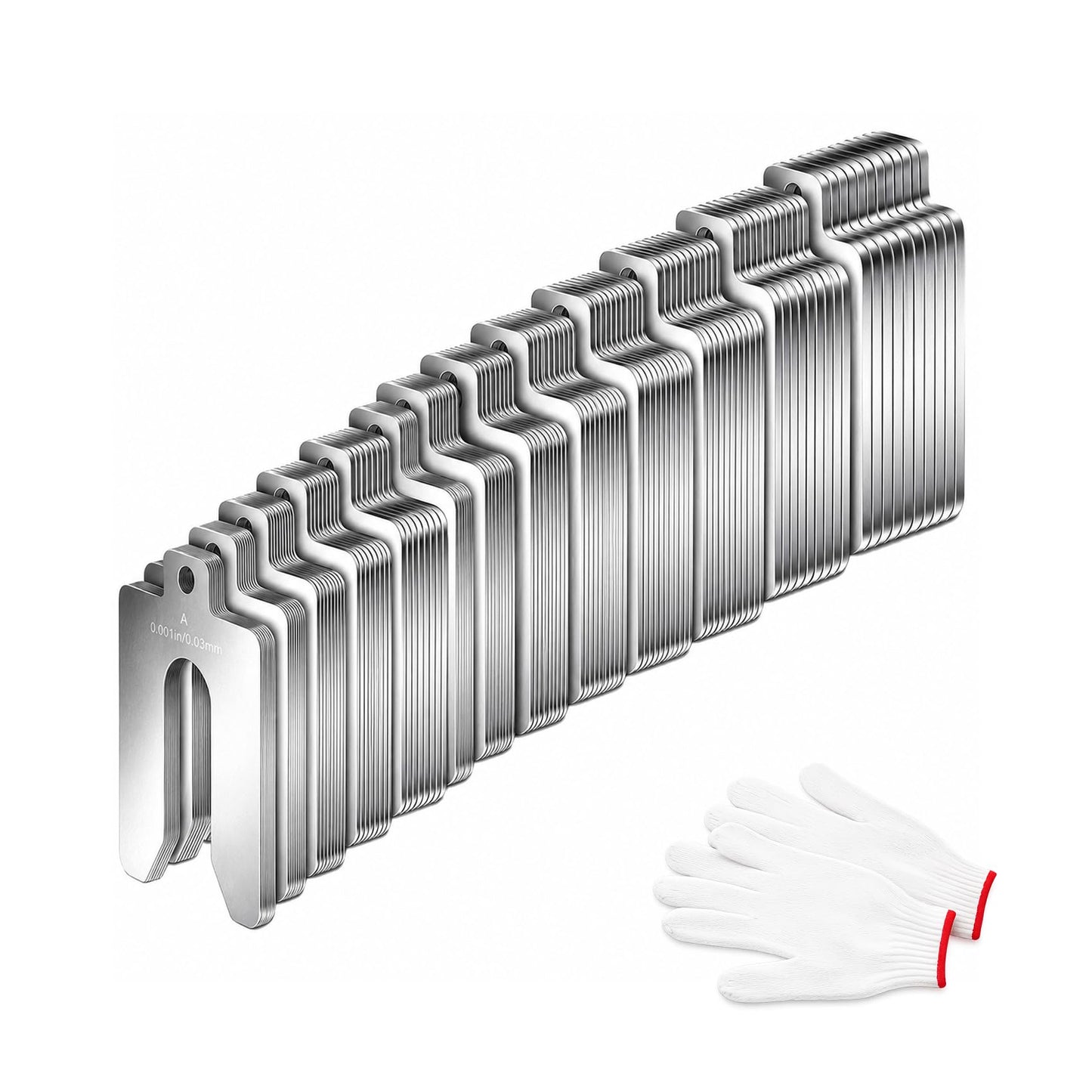 130 Pcs Size A 2" x 2" Stainless Steel Slotted Shims Kit, Stainless Steel Slotted Shim Shop Kit with 8 Thicknesses, for Precise Leveling and Calibration of Machine Tools Silver Size A 2" x 2" 130