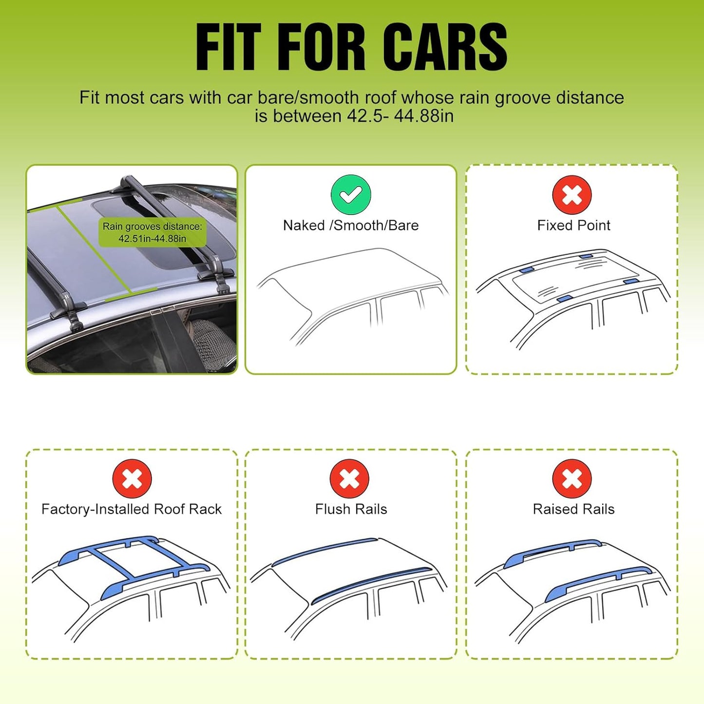 Universal Car Roof Rack 42.91in-44.88in, Heavy-Duty Aluminum Adjustable Roof Rack Cross Bars for Kayak, Bike, Luggage, Roof Rails with Theft Lock for Bare Roof Cars, 165lbs Load Capacity (43")