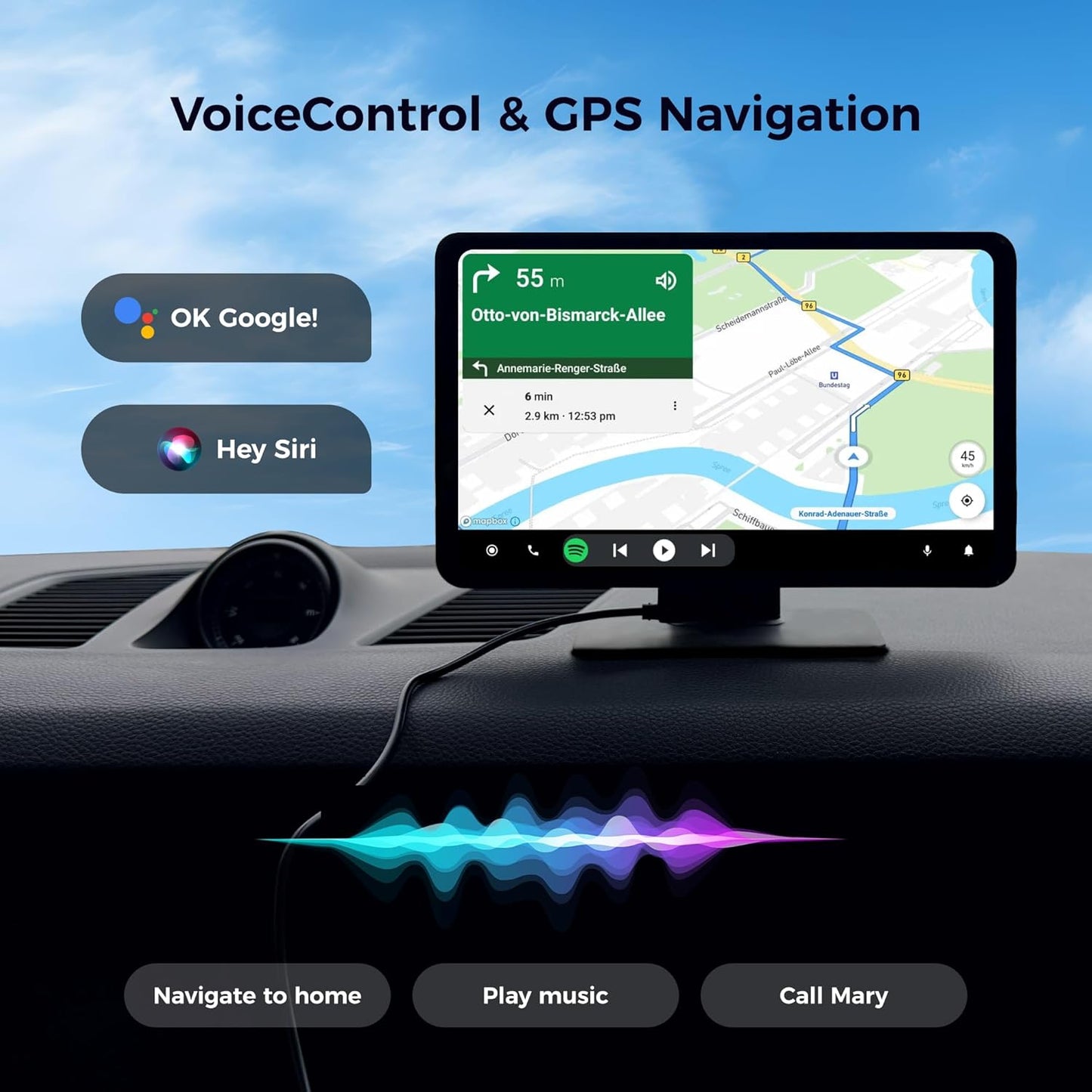 KALOS PAD WirelessCarplay Screen for Car, 9" Carplay & Android Auto Car Stereo, with 1080p Backup Camera, BOE LCD/Mirror Link/Gesture Control/POP Island