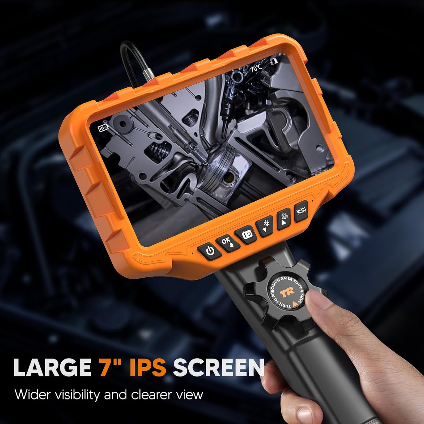 Two-Way Articulating Borescope, 7'; IPS Screen Endoscope Camera with Light, Industrial Inspection Camera with 0.24in IP67 Probe, 5.3FT Flexible