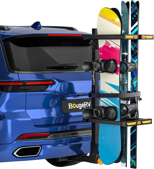 Hitch Ski Snowboard Rack with Security Lock Folding and Tilting for Trunk Access Fit for 2' Receiver, Max Load 6 Pairs of skis or 4 Snowboards