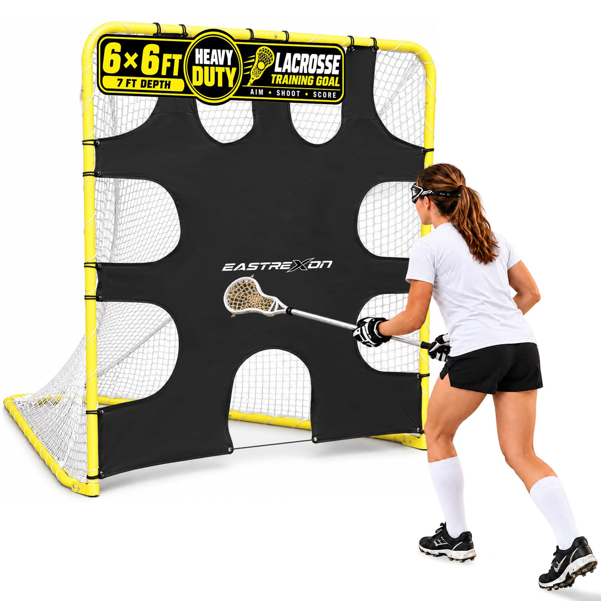 Lacrosse Goal with Target Sheet, 6x6x7 FT, Folding Steel Frame