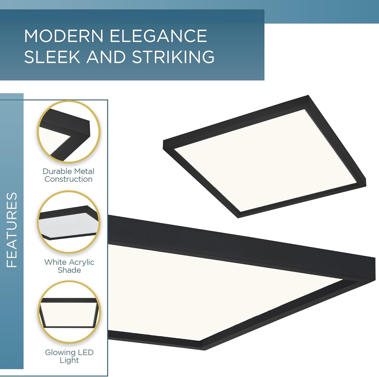 Outskirts Square Flush Mount Ceiling Light, 15 Inch Earth Black, Dimmable Integrated LED 2700 Lumens, 30 W, Close to Ceiling Light Fixtures for Hallway, Kitchen, Bedroom or Bathroom 15" W