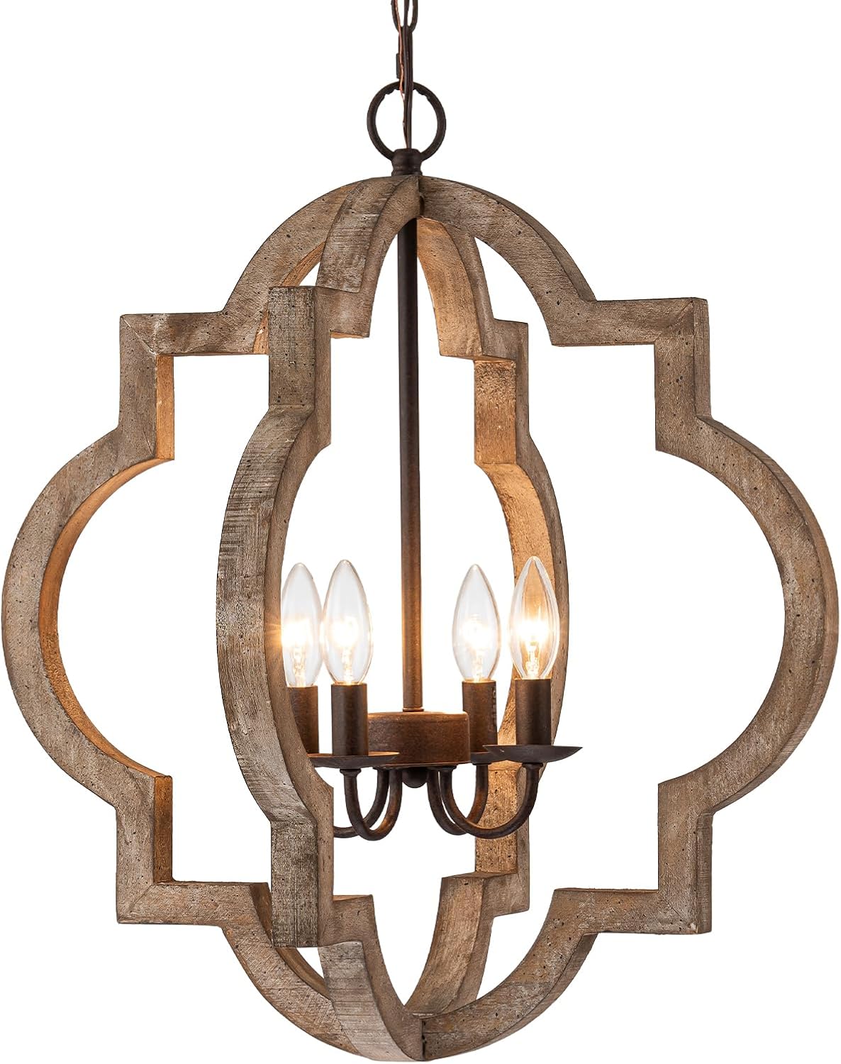 22&#34; Modern Farmhouse Chandelier for Dining Room,Orb Wood Kitchen Chandeliers Over Table,4-Light Rustic Chandelier,Oak Vintage Chandelier for Kitch